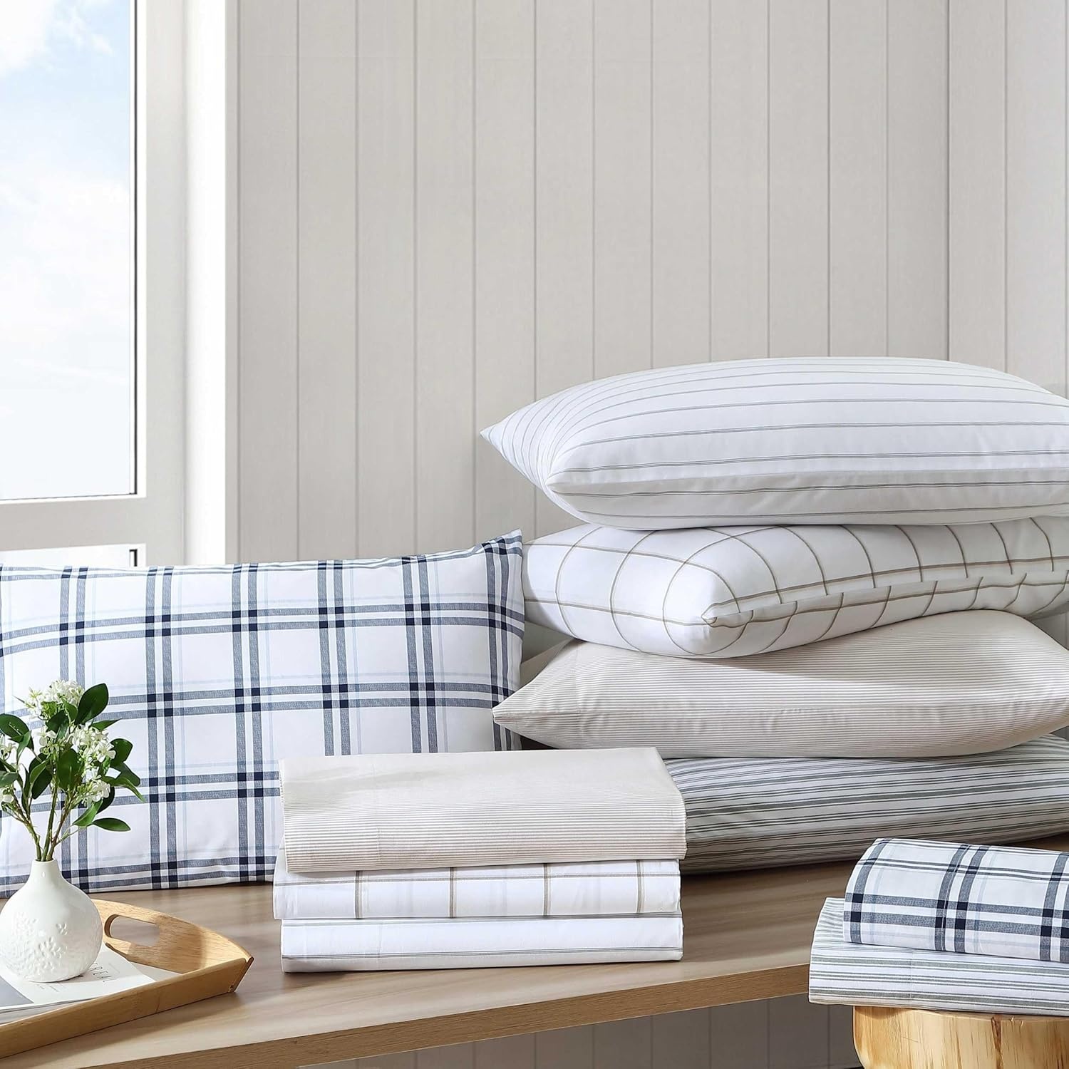 image:imageNautica Twin XL Size Sheets Set Crisp amp Tailored Floral Bedding with a Smooth Cotton Percale Bed Sheets with Matching Pillowcase amp Fitted Sheet Breezy Bloom BlueColeridge Stripe Green