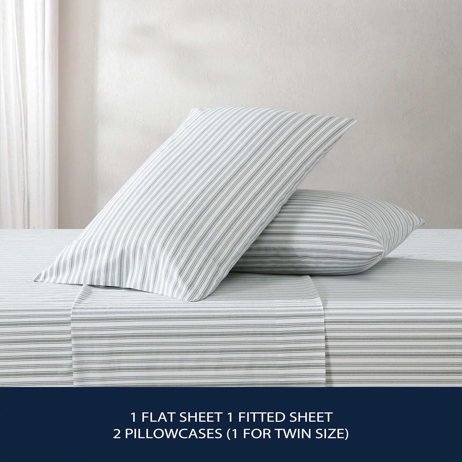 image:imageNautica Twin XL Size Sheets Set Crisp amp Tailored Floral Bedding with a Smooth Cotton Percale Bed Sheets with Matching Pillowcase amp Fitted Sheet Breezy Bloom BlueColeridge Stripe Green