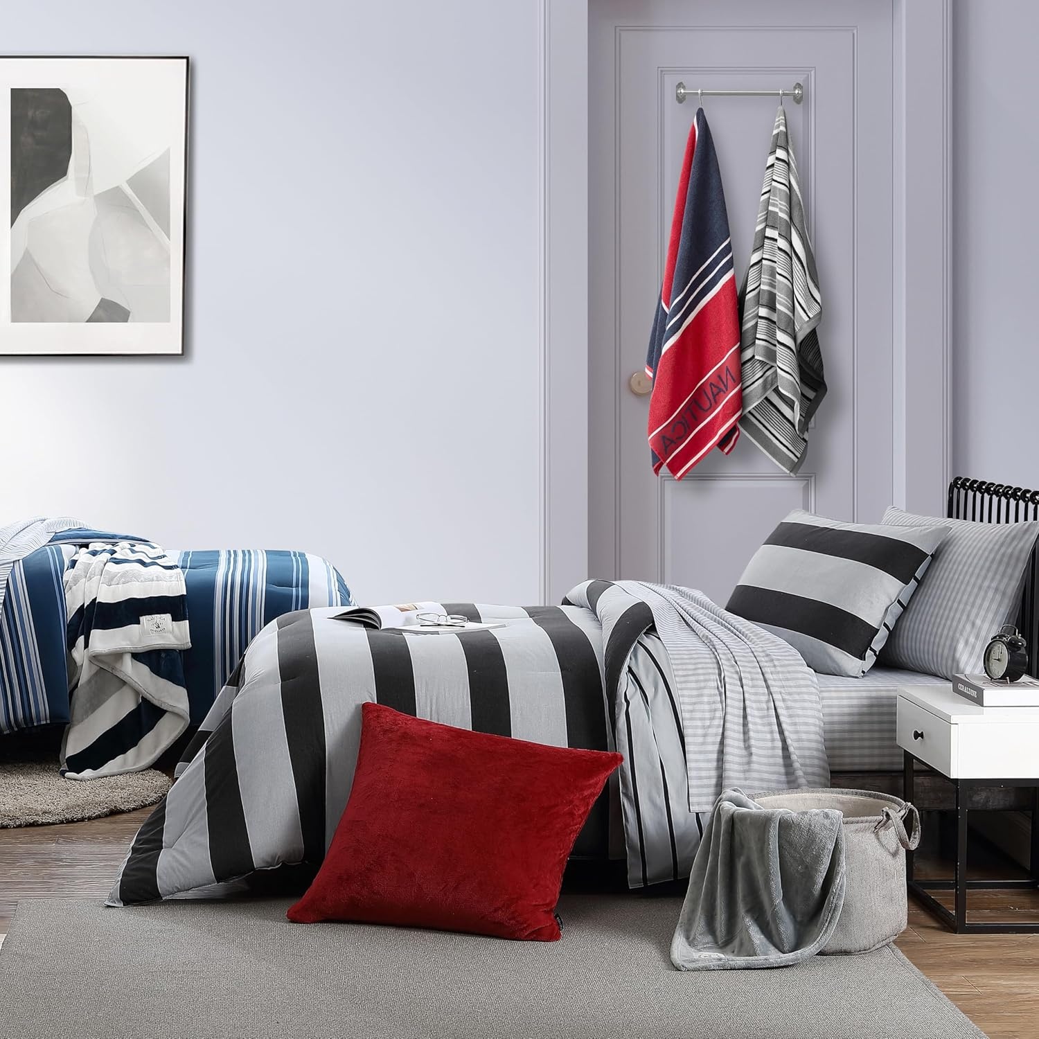 image:imageNautica Twin XL Size Sheets Set Crisp amp Tailored Floral Bedding with a Smooth Cotton Percale Bed Sheets with Matching Pillowcase amp Fitted Sheet Breezy Bloom BlueColeridge Stripe Charcoal