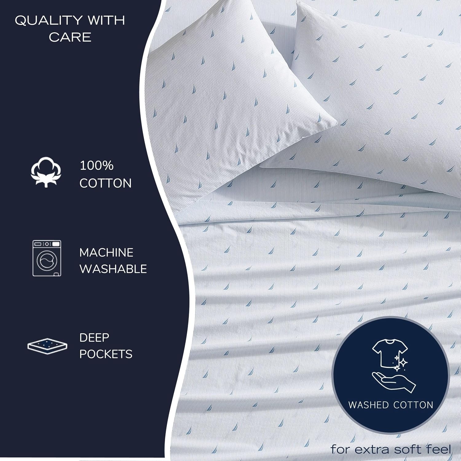 image:imageNautica Twin XL Size Sheets Set Crisp amp Tailored Floral Bedding with a Smooth Cotton Percale Bed Sheets with Matching Pillowcase amp Fitted Sheet Breezy Bloom BlueHigh Surf