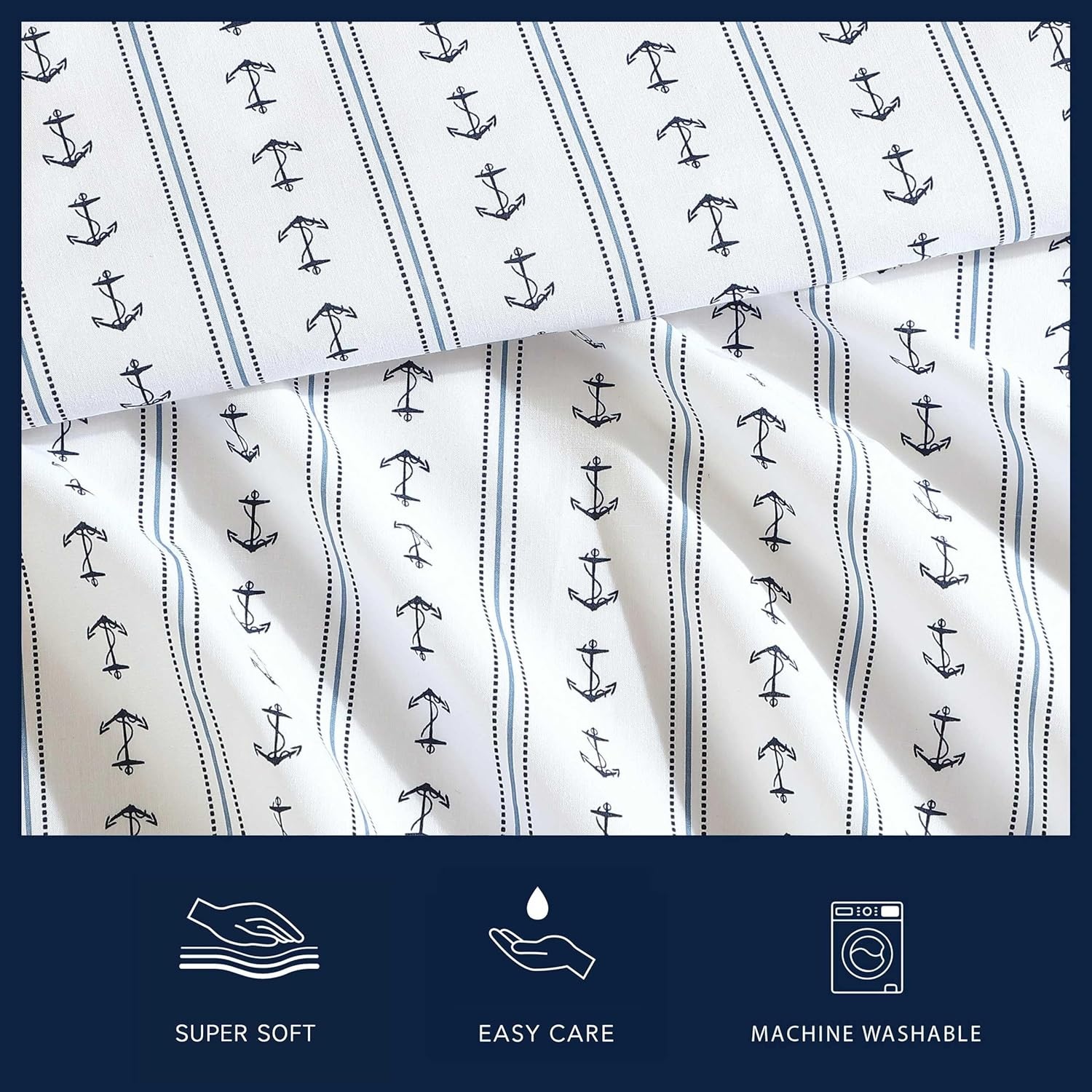 image:imageNautica Twin XL Size Sheets Set Crisp amp Tailored Floral Bedding with a Smooth Cotton Percale Bed Sheets with Matching Pillowcase amp Fitted Sheet Breezy Bloom BlueAnchor Lines Blue