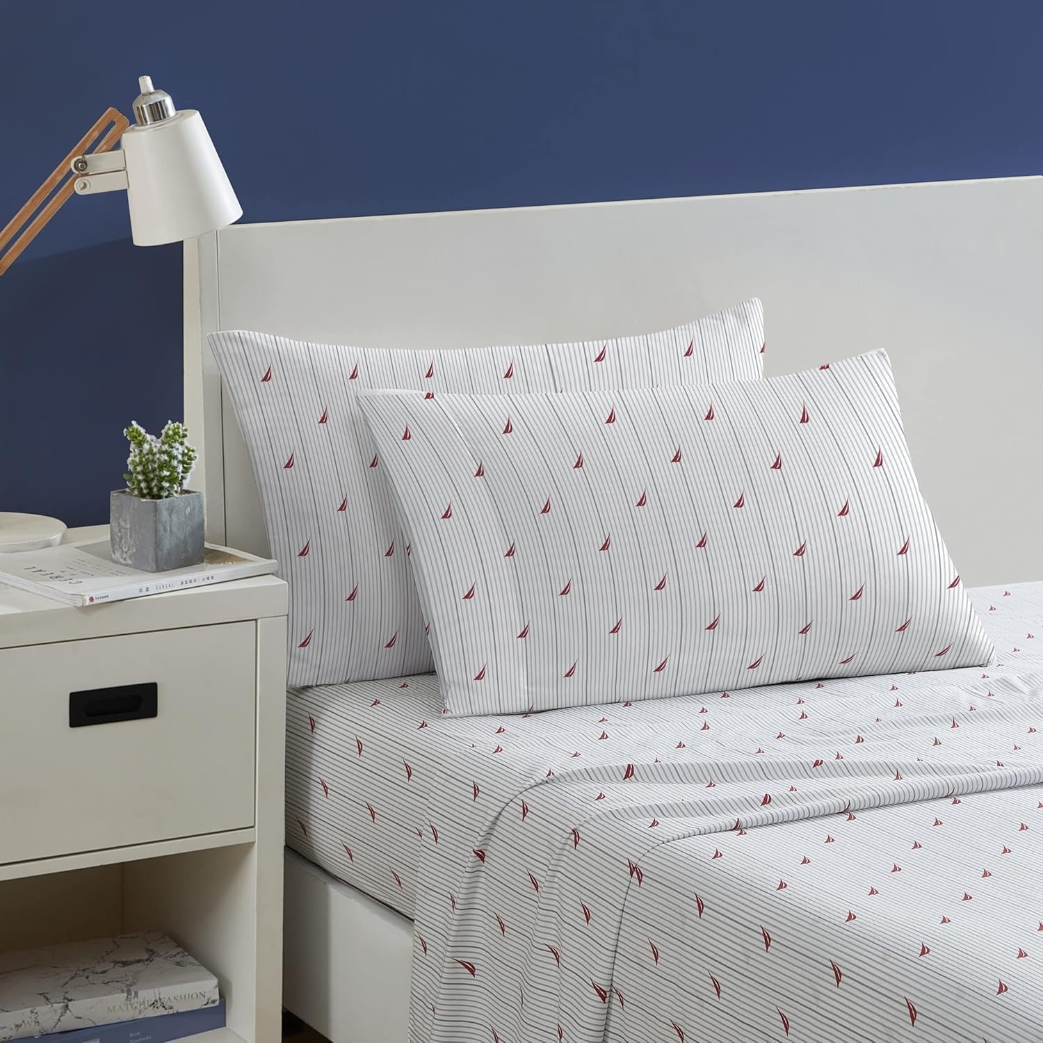 image:imageNautica Twin XL Size Sheets Set Crisp amp Tailored Floral Bedding with a Smooth Cotton Percale Bed Sheets with Matching Pillowcase amp Fitted Sheet Breezy Bloom BlueAudley Stripe Red