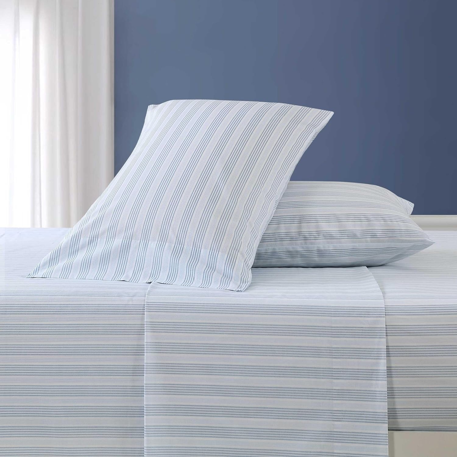 image:imageNautica Twin XL Size Sheets Set Crisp amp Tailored Floral Bedding with a Smooth Cotton Percale Bed Sheets with Matching Pillowcase amp Fitted Sheet Breezy Bloom BlueTayleur Stripe Blue