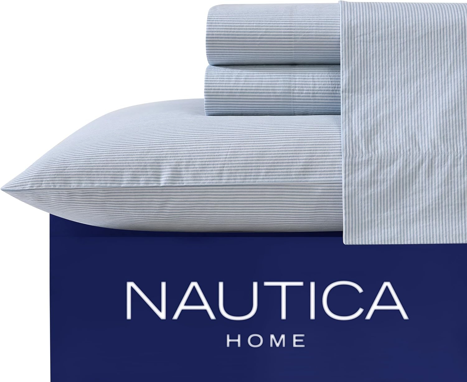 image:imageNautica Twin XL Size Sheets Set Crisp amp Tailored Floral Bedding with a Smooth Cotton Percale Bed Sheets with Matching Pillowcase amp Fitted Sheet Breezy Bloom BluePenny Pinstripe Blue