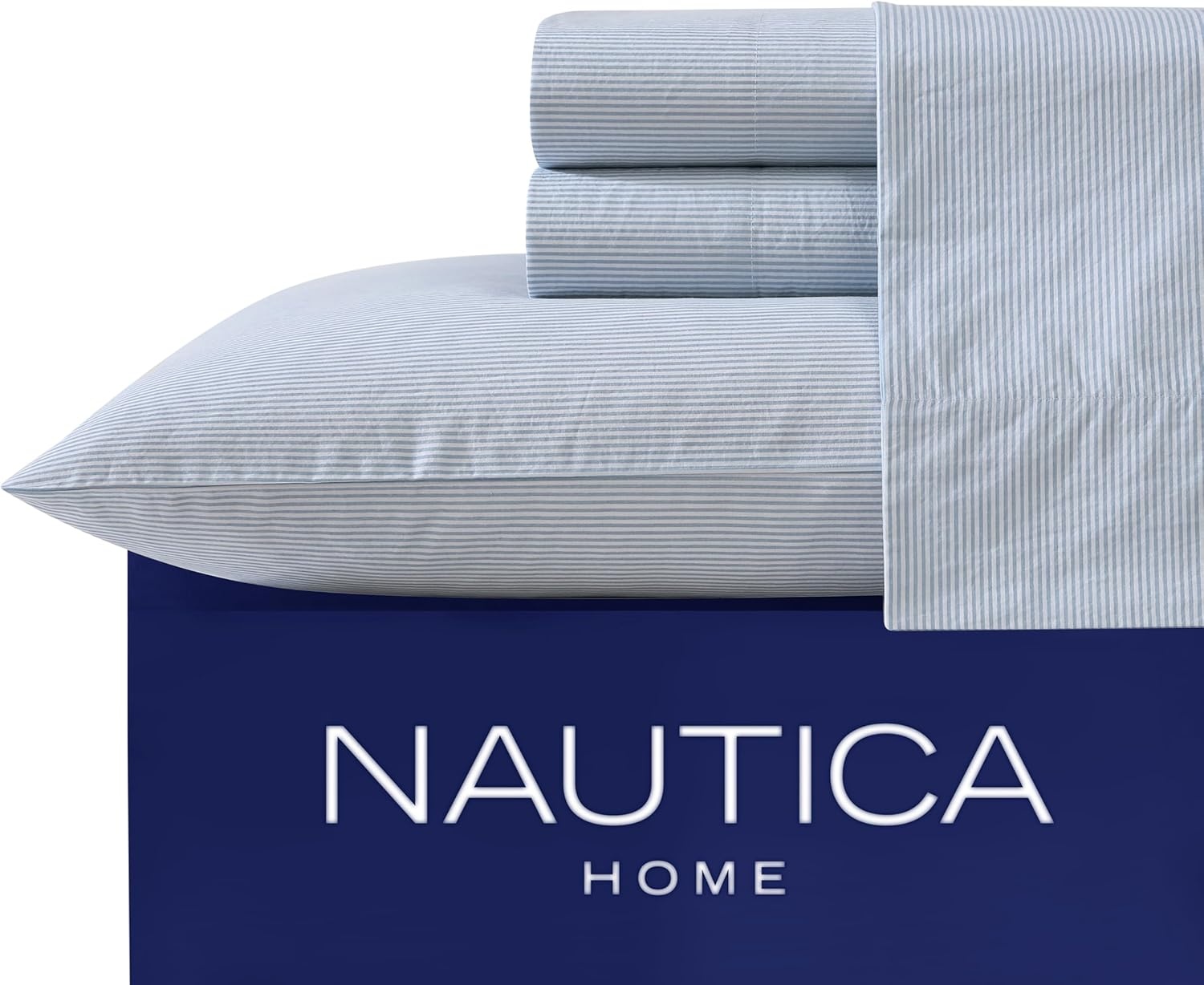 image:imageNautica Twin XL Size Sheets Set Crisp amp Tailored Floral Bedding with a Smooth Cotton Percale Bed Sheets with Matching Pillowcase amp Fitted Sheet Breezy Bloom BluePenny Pinstripe Blue