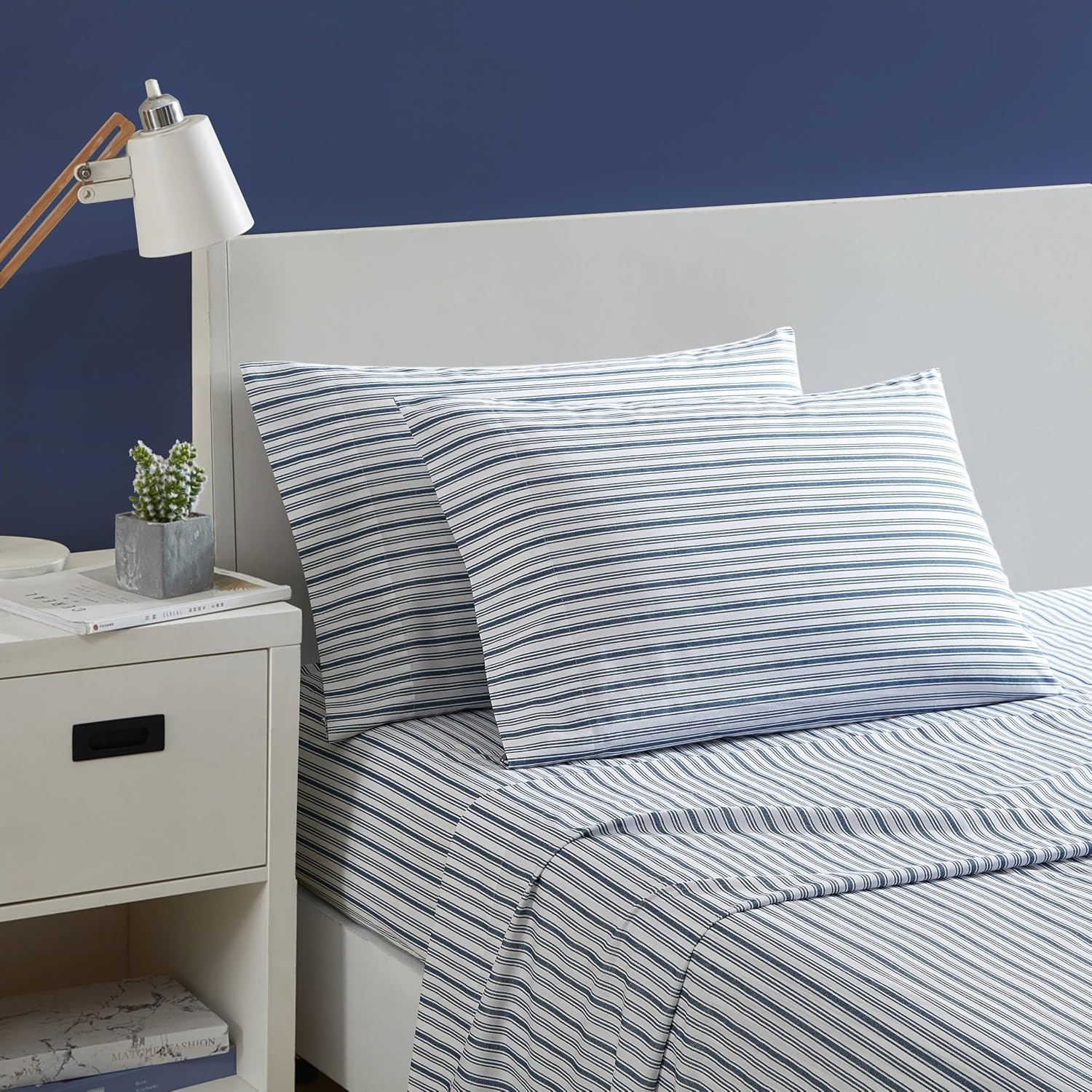 image:imageNautica Twin XL Size Sheets Set Crisp amp Tailored Floral Bedding with a Smooth Cotton Percale Bed Sheets with Matching Pillowcase amp Fitted Sheet Breezy Bloom BlueColeridge Stripe Blue