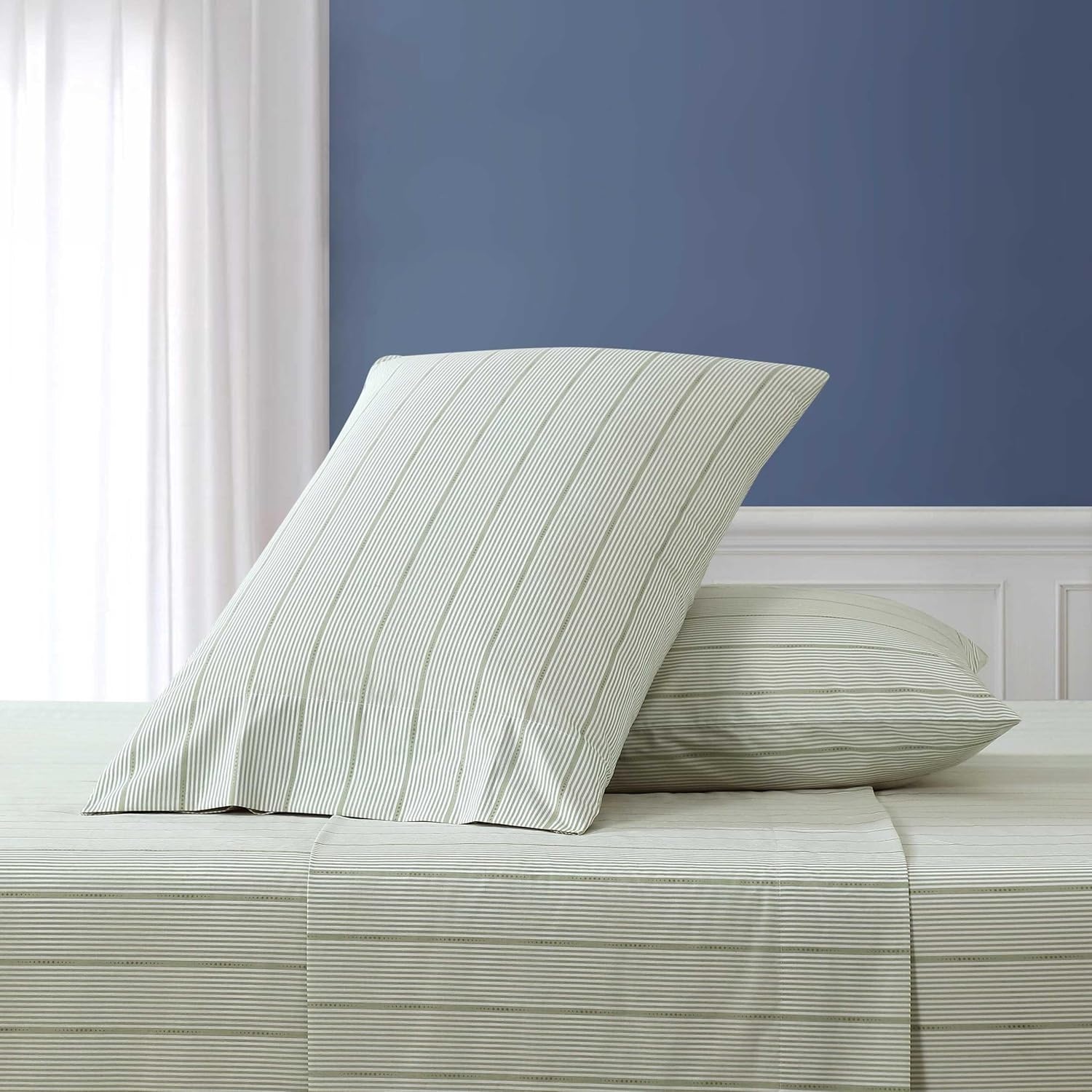 image:imageNautica Twin XL Size Sheets Set Crisp amp Tailored Floral Bedding with a Smooth Cotton Percale Bed Sheets with Matching Pillowcase amp Fitted Sheet Breezy Bloom BlueEllipse Stripe Green