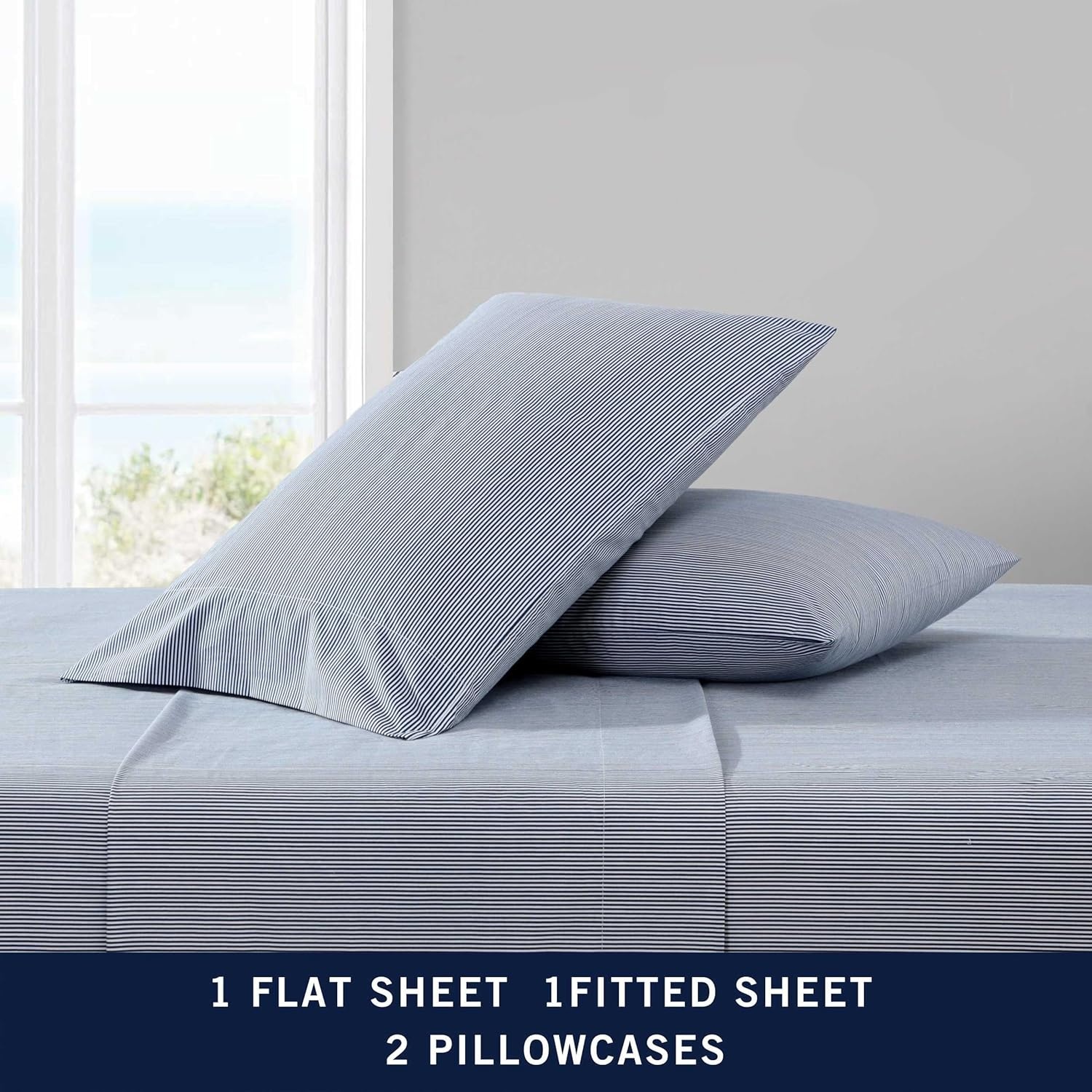 image:imageNautica Twin XL Size Sheets Set Crisp amp Tailored Floral Bedding with a Smooth Cotton Percale Bed Sheets with Matching Pillowcase amp Fitted Sheet Breezy Bloom BluePenny Pinstripe Navy