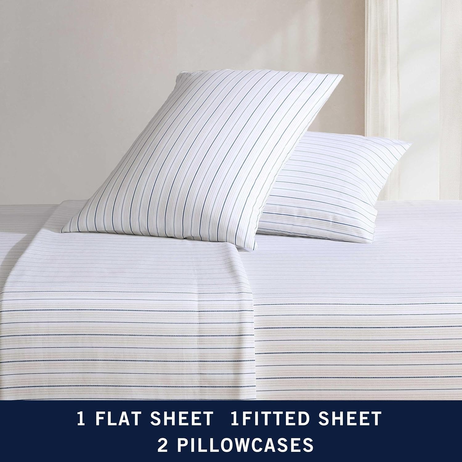 image:imageNautica Twin XL Size Sheets Set Crisp amp Tailored Floral Bedding with a Smooth Cotton Percale Bed Sheets with Matching Pillowcase amp Fitted Sheet Breezy Bloom BlueBeaux Stripe Blue