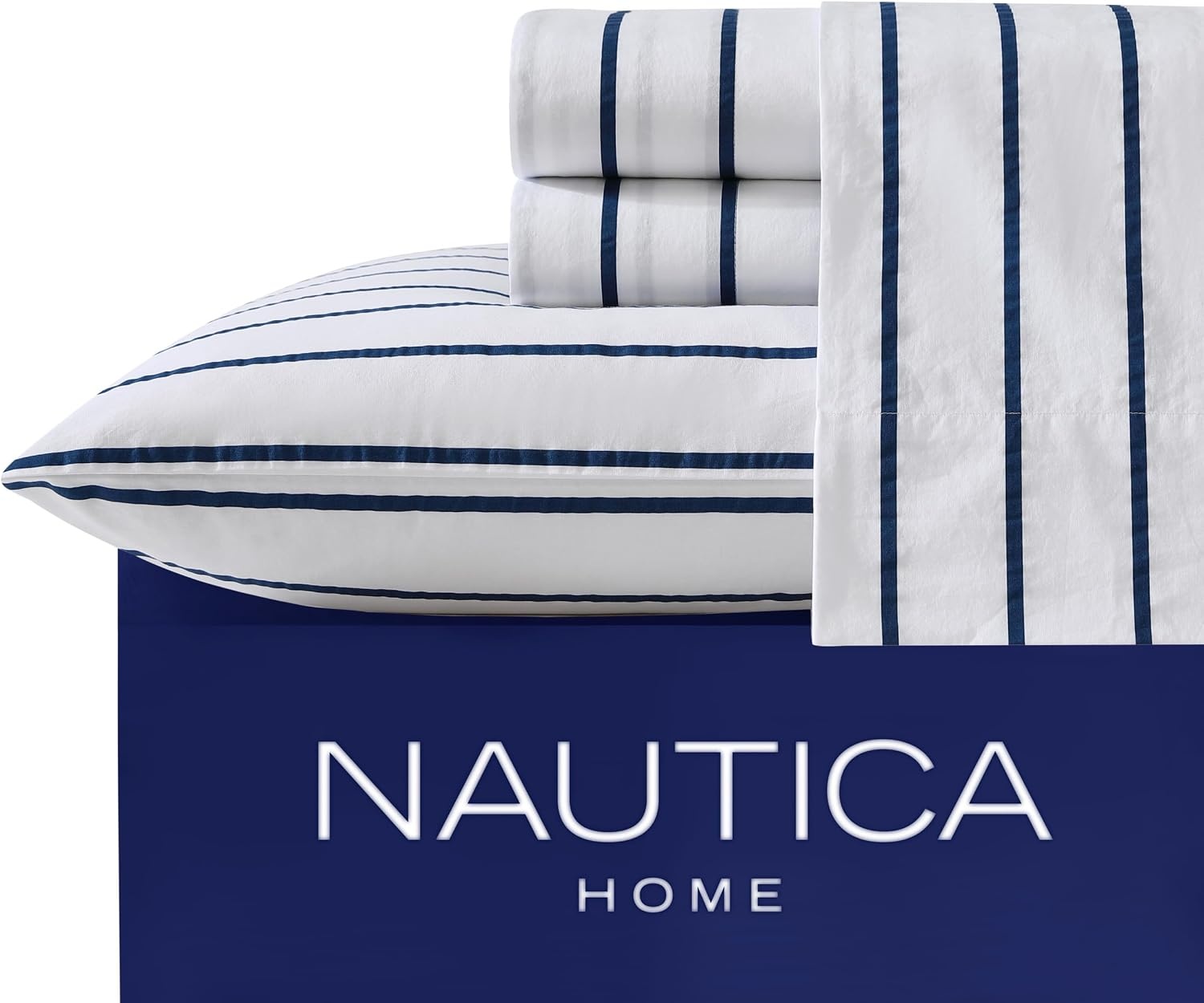 image:imageNautica Twin XL Size Sheets Set Crisp amp Tailored Floral Bedding with a Smooth Cotton Percale Bed Sheets with Matching Pillowcase amp Fitted Sheet Breezy Bloom BlueBrenton Stripe Navy Blue