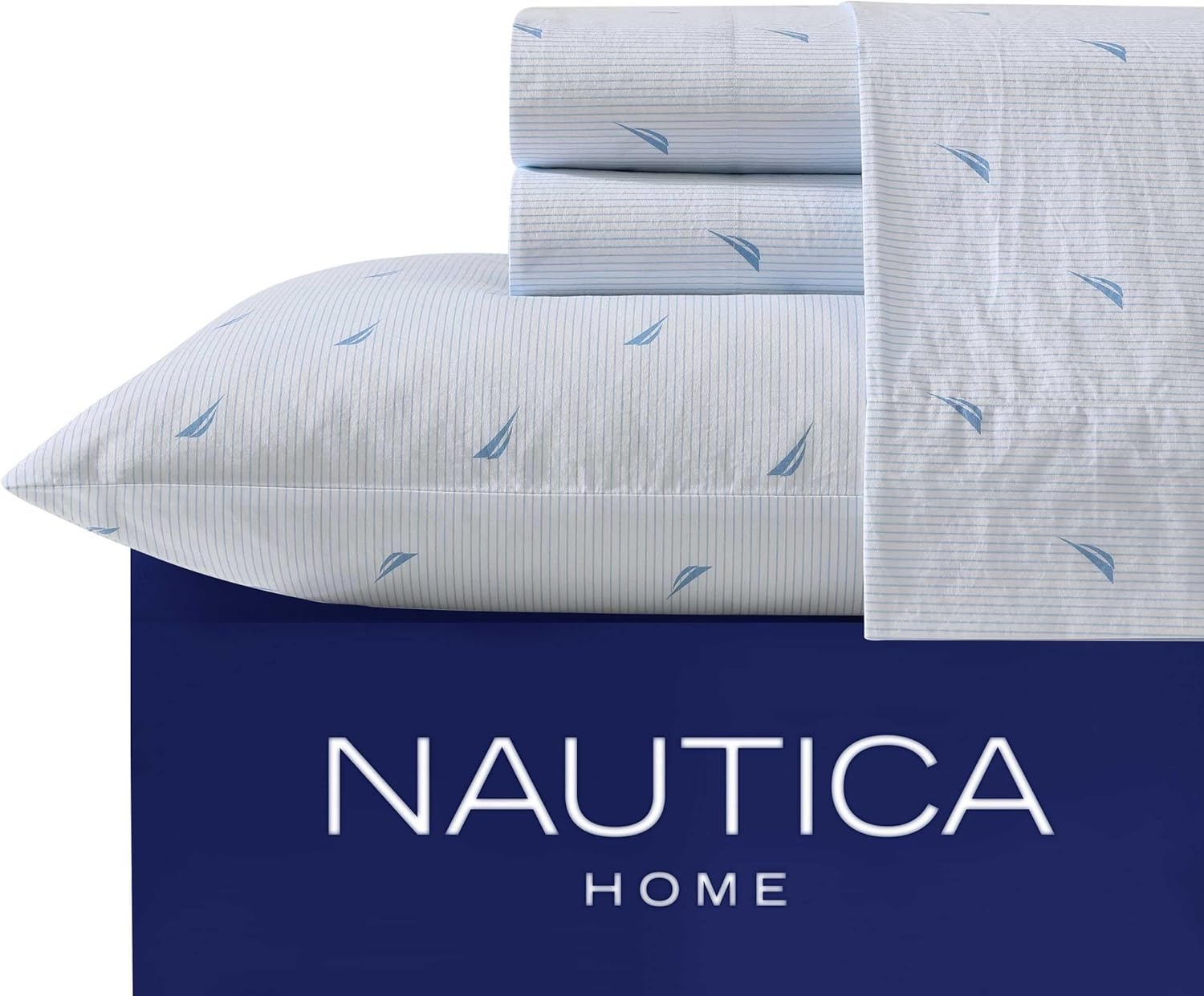 image:imageNautica Twin XL Size Sheets Set Crisp amp Tailored Floral Bedding with a Smooth Cotton Percale Bed Sheets with Matching Pillowcase amp Fitted Sheet Breezy Bloom BlueBoat Stripe Pale Blue