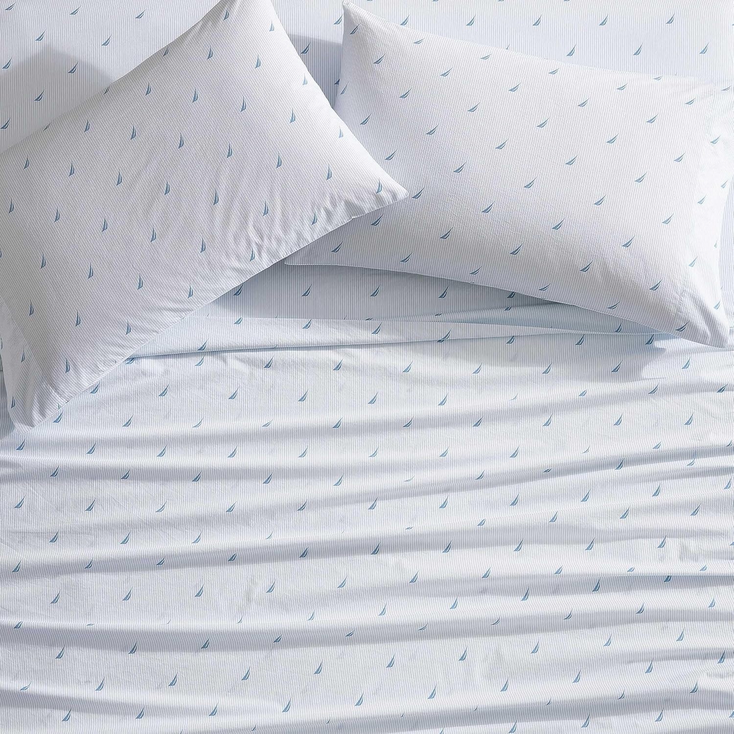 image:imageNautica Twin XL Size Sheets Set Crisp amp Tailored Floral Bedding with a Smooth Cotton Percale Bed Sheets with Matching Pillowcase amp Fitted Sheet Breezy Bloom BlueBoat Stripe Pale Blue