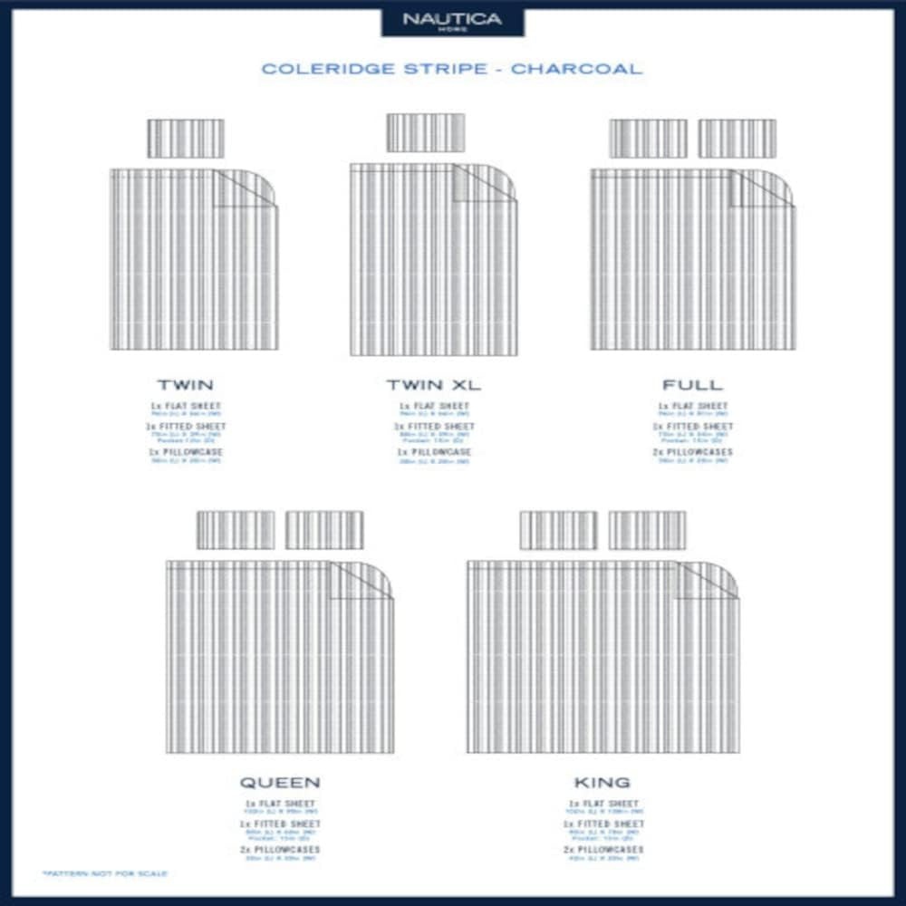 image:imageNautica Twin XL Size Sheets Set Crisp amp Tailored Floral Bedding with a Smooth Cotton Percale Bed Sheets with Matching Pillowcase amp Fitted Sheet Breezy Bloom BlueColeridge Stripe Charcoal