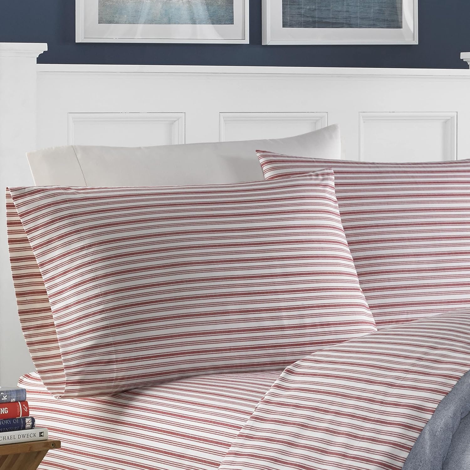 image:imageNautica Twin XL Size Sheets Set Crisp amp Tailored Floral Bedding with a Smooth Cotton Percale Bed Sheets with Matching Pillowcase amp Fitted Sheet Breezy Bloom BlueColeridge Stripe Red