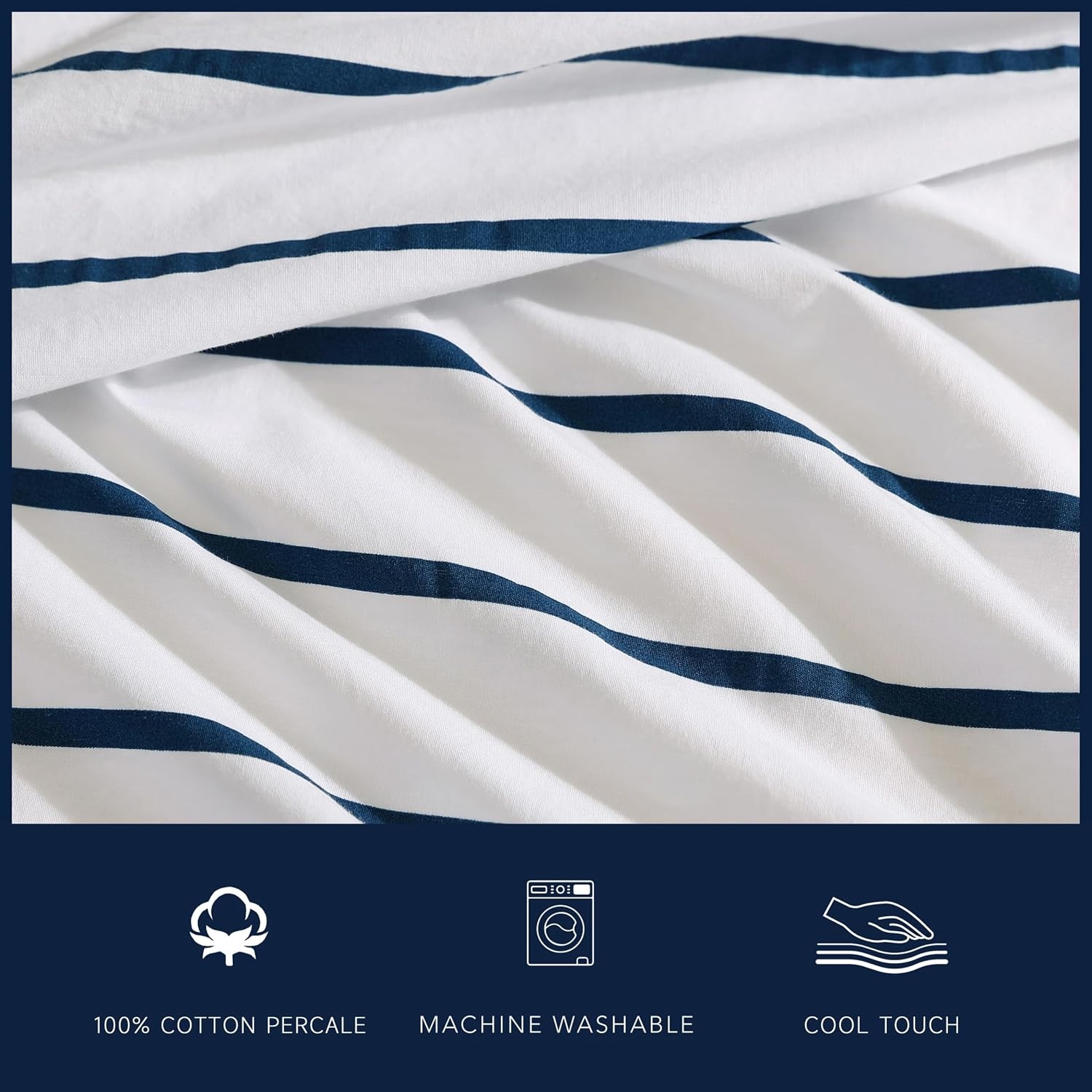 image:imageNautica Twin XL Size Sheets Set Crisp amp Tailored Floral Bedding with a Smooth Cotton Percale Bed Sheets with Matching Pillowcase amp Fitted Sheet Breezy Bloom BlueBrenton Stripe Navy Blue