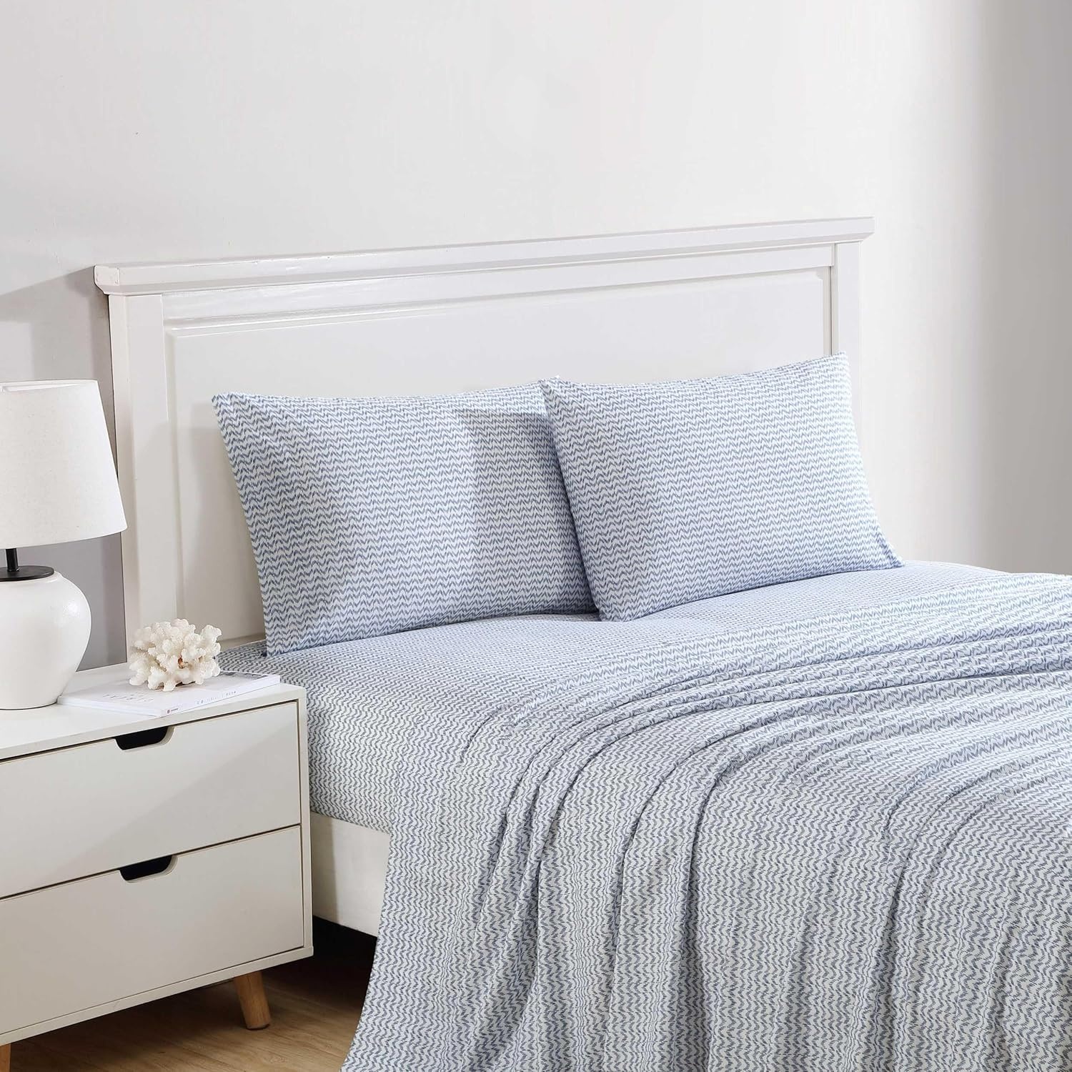 image:imageNautica Twin XL Size Sheets Set Crisp amp Tailored Floral Bedding with a Smooth Cotton Percale Bed Sheets with Matching Pillowcase amp Fitted Sheet Breezy Bloom BlueIkat Wave Blue