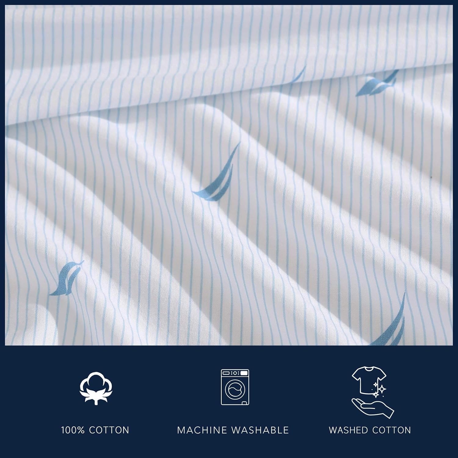 image:imageNautica Twin XL Size Sheets Set Crisp amp Tailored Floral Bedding with a Smooth Cotton Percale Bed Sheets with Matching Pillowcase amp Fitted Sheet Breezy Bloom BlueBoat Stripe Pale Blue