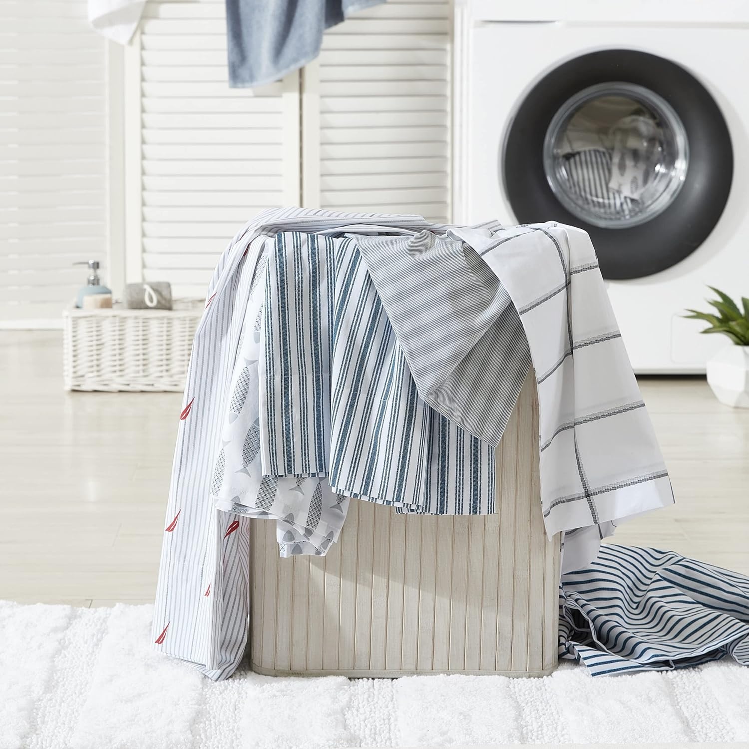 image:imageNautica Twin XL Size Sheets Set Crisp amp Tailored Floral Bedding with a Smooth Cotton Percale Bed Sheets with Matching Pillowcase amp Fitted Sheet Breezy Bloom BlueColeridge Stripe Blue