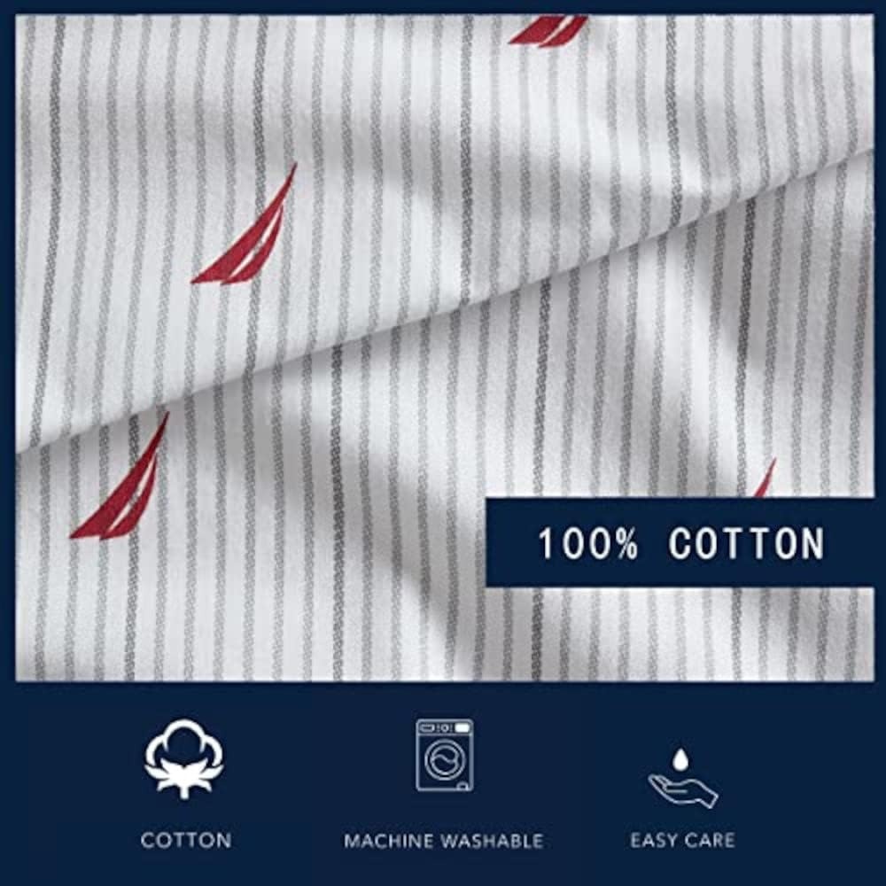 image:imageNautica Twin XL Size Sheets Set Crisp amp Tailored Floral Bedding with a Smooth Cotton Percale Bed Sheets with Matching Pillowcase amp Fitted Sheet Breezy Bloom BlueAudley Stripe Red