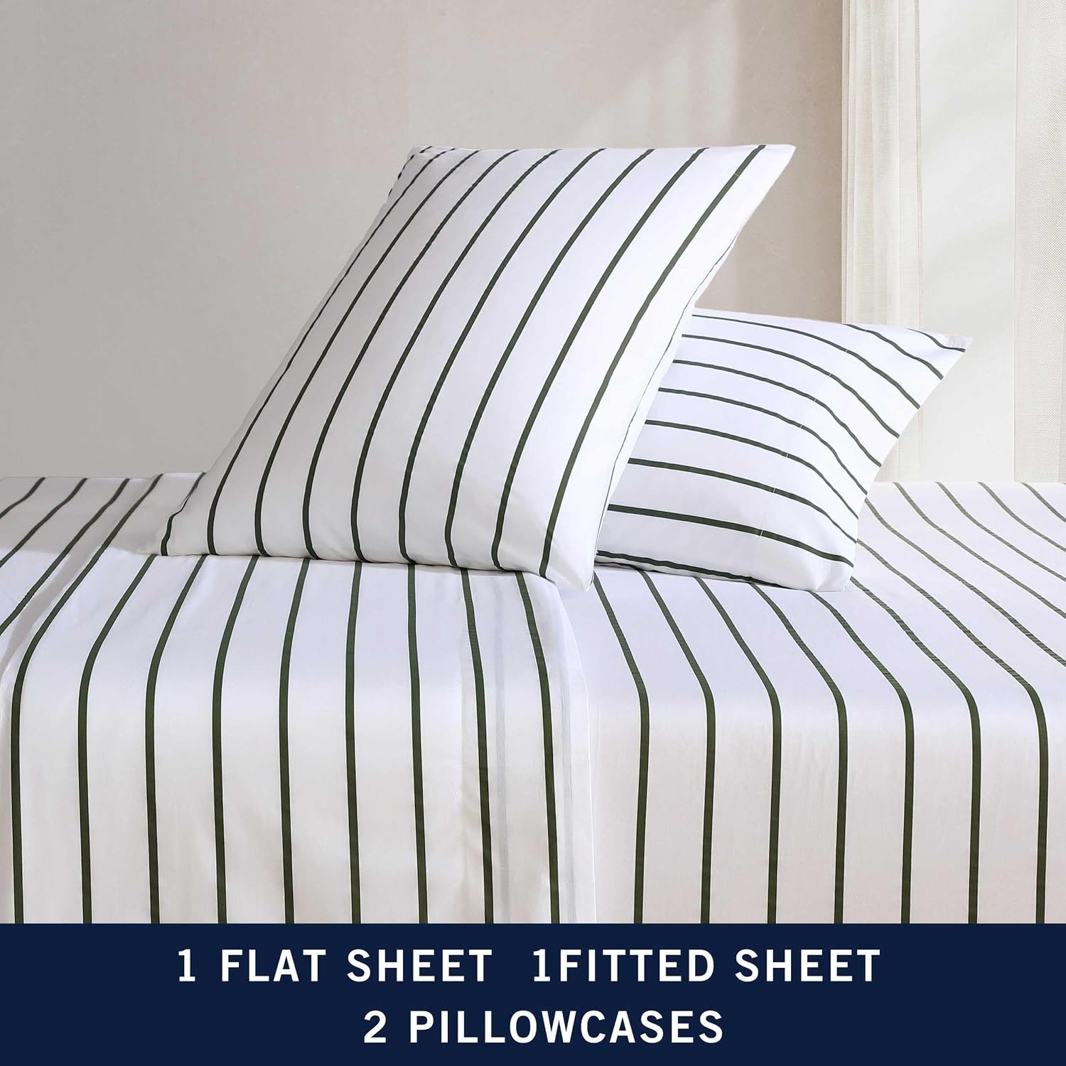 image:imageNautica Twin XL Size Sheets Set Crisp amp Tailored Floral Bedding with a Smooth Cotton Percale Bed Sheets with Matching Pillowcase amp Fitted Sheet Breezy Bloom BlueBrenton Stripe Ivory