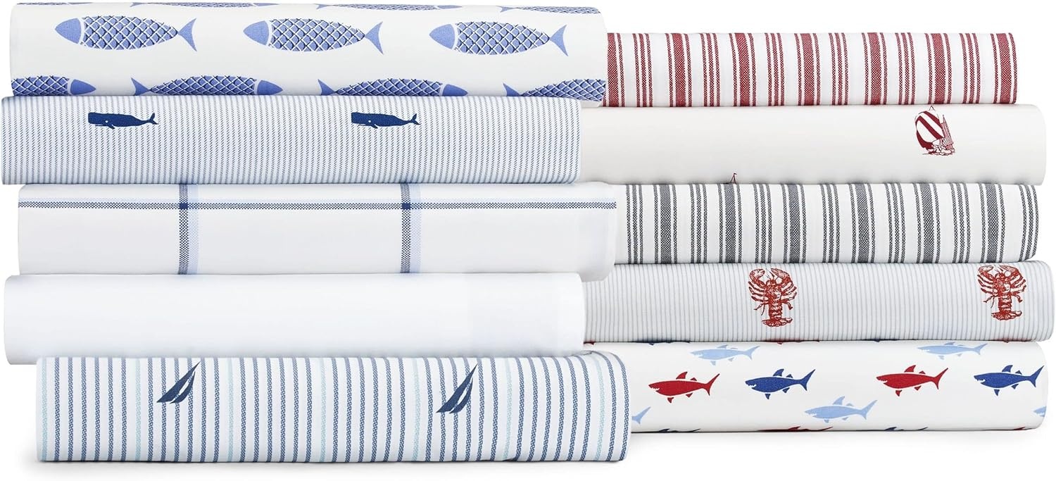 image:imageNautica Twin XL Size Sheets Set Crisp amp Tailored Floral Bedding with a Smooth Cotton Percale Bed Sheets with Matching Pillowcase amp Fitted Sheet Breezy Bloom BlueBeaux Stripe Navy