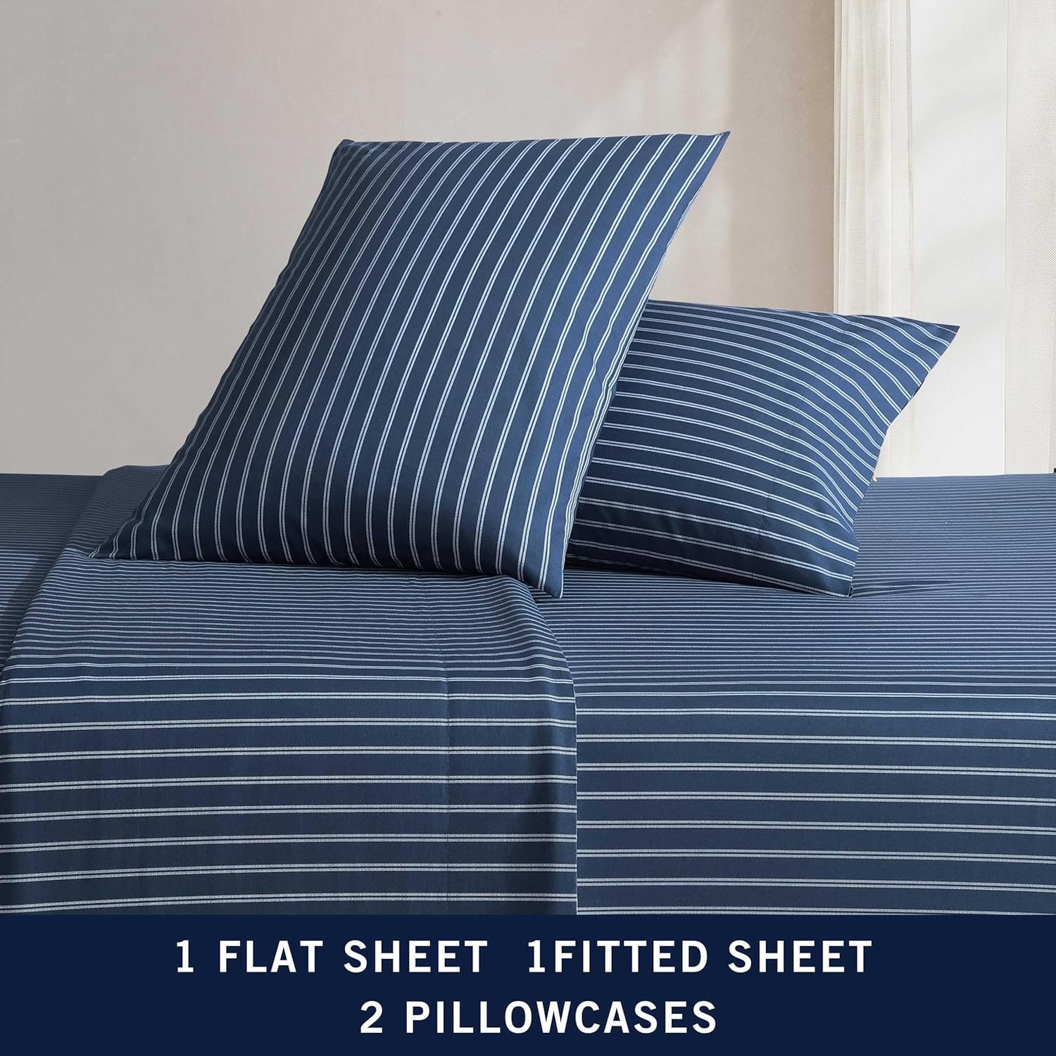 image:imageNautica Twin XL Size Sheets Set Crisp amp Tailored Floral Bedding with a Smooth Cotton Percale Bed Sheets with Matching Pillowcase amp Fitted Sheet Breezy Bloom BlueRichmond Stripe