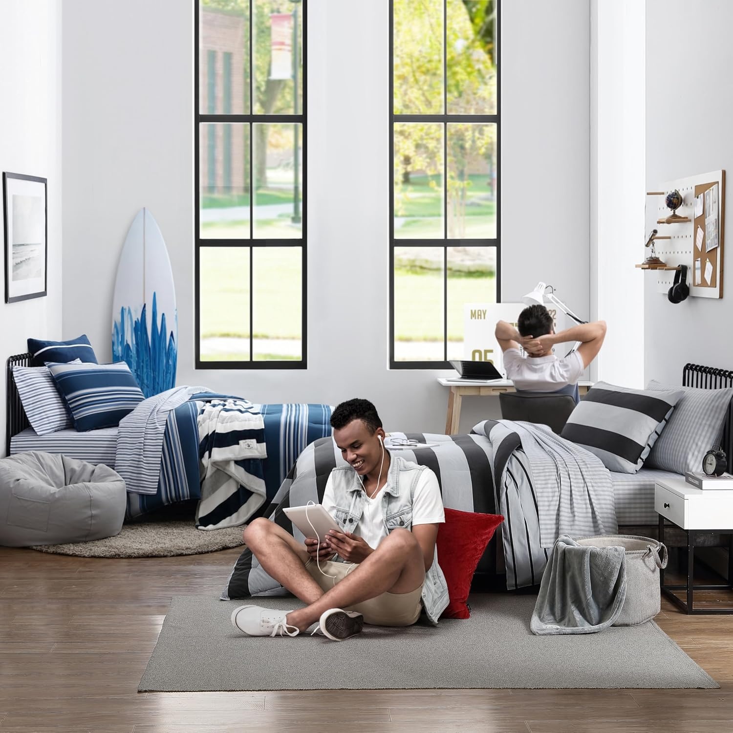 image:imageNautica Twin XL Size Sheets Set Crisp amp Tailored Floral Bedding with a Smooth Cotton Percale Bed Sheets with Matching Pillowcase amp Fitted Sheet Breezy Bloom BlueColeridge Stripe Charcoal