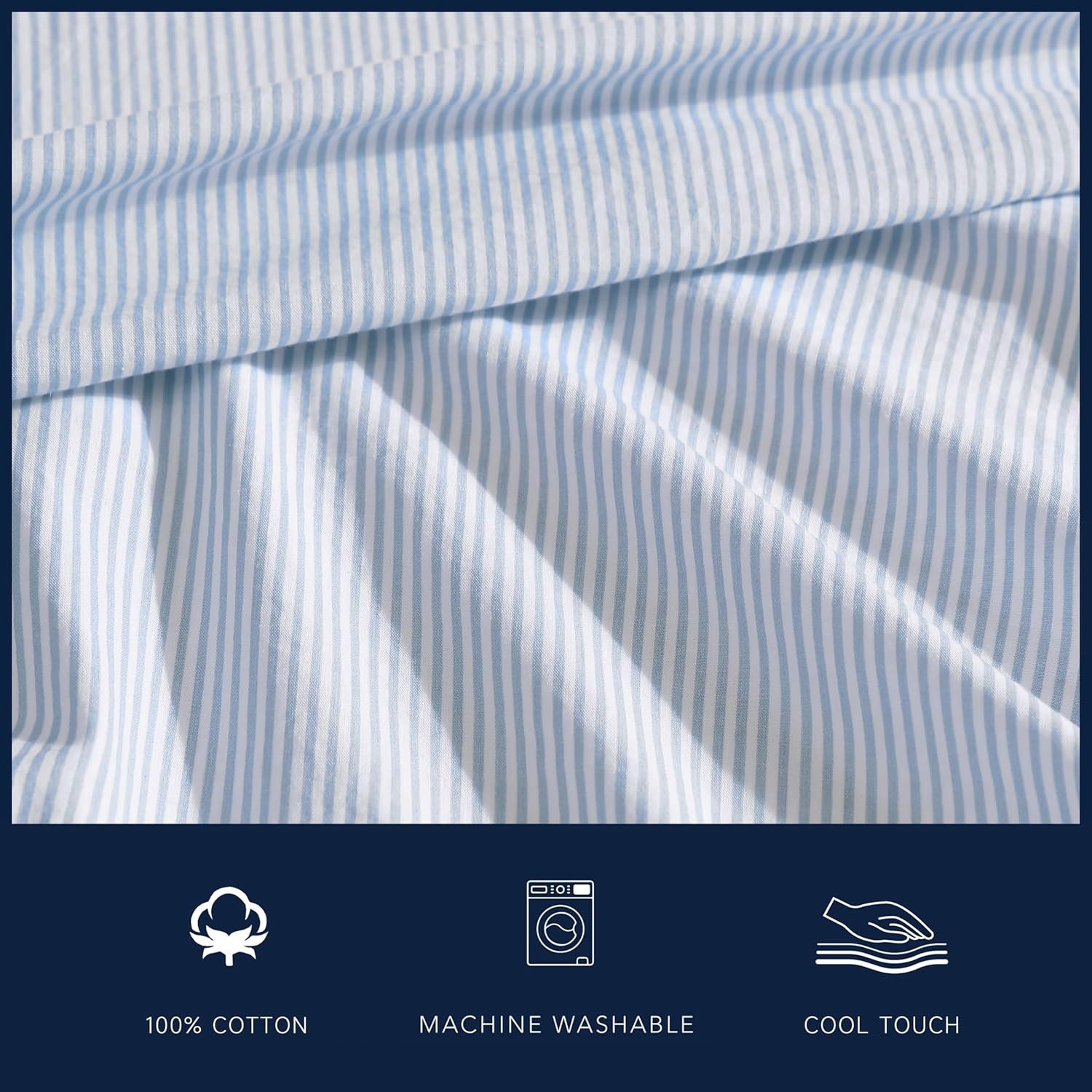 image:imageNautica Twin XL Size Sheets Set Crisp amp Tailored Floral Bedding with a Smooth Cotton Percale Bed Sheets with Matching Pillowcase amp Fitted Sheet Breezy Bloom BluePenny Pinstripe Blue