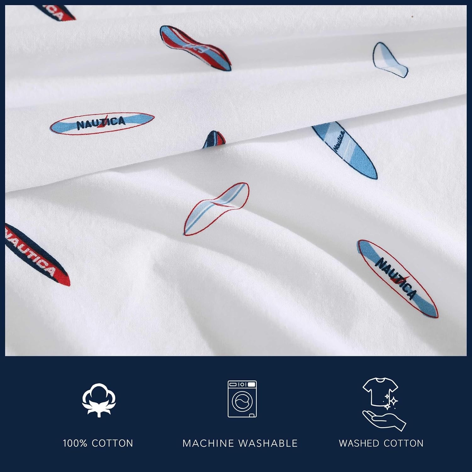 image:imageNautica Twin XL Size Sheets Set Crisp amp Tailored Floral Bedding with a Smooth Cotton Percale Bed Sheets with Matching Pillowcase amp Fitted Sheet Breezy Bloom BlueHigh Surf