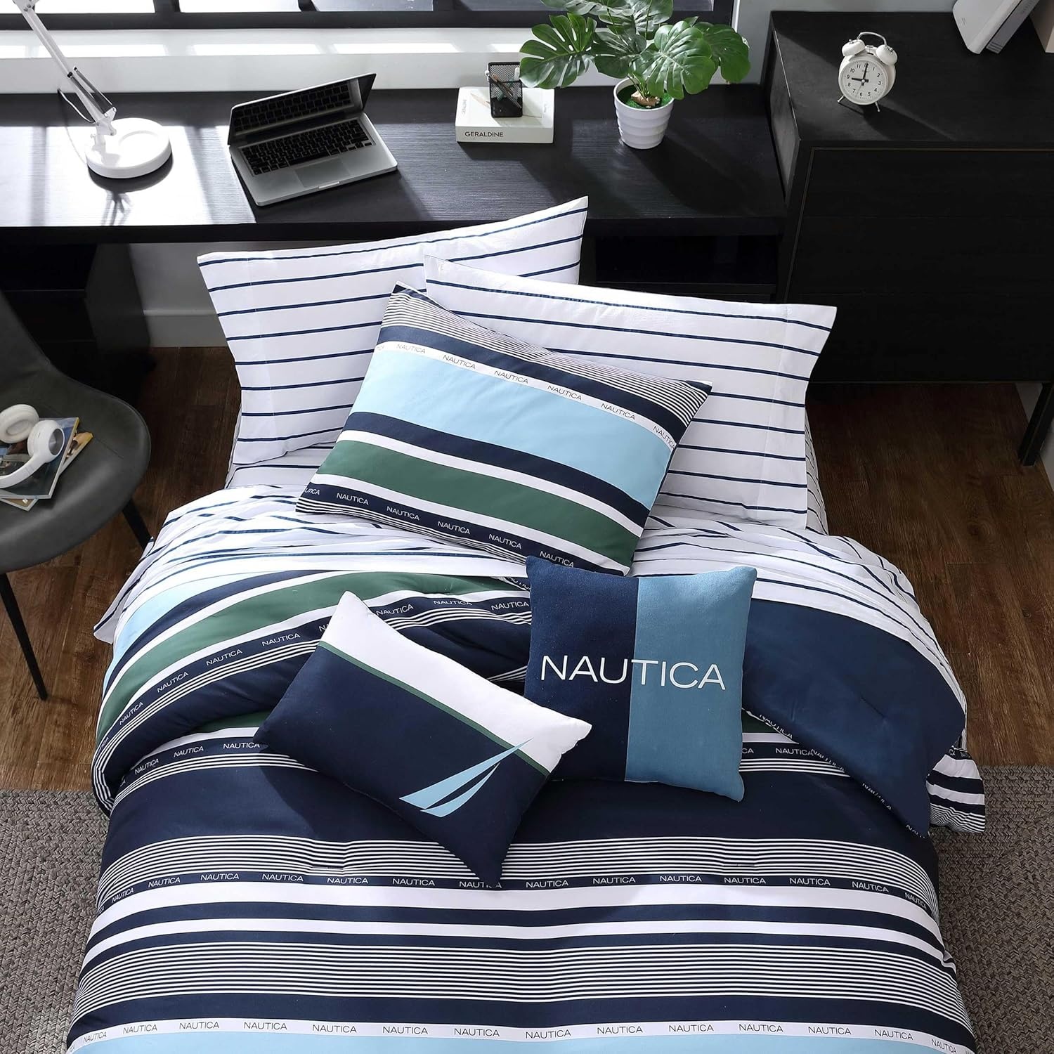 image:imageNautica TwinTwin XL Comforter Set Cotton Bedding with Matching Sham Patchwork Print Bed Set Medium Weight for Year Round Use Dorm Essentials Mason BlueElliot Blue