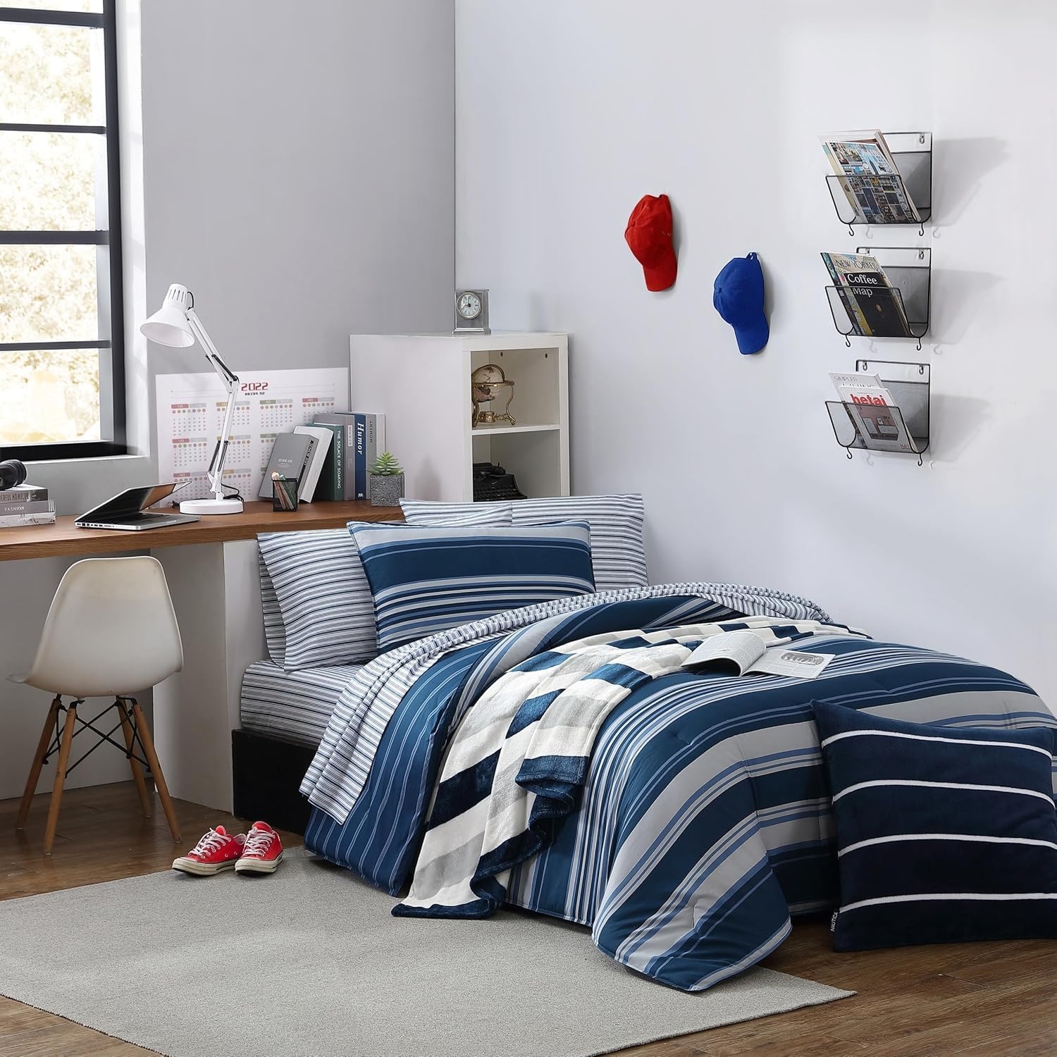 image:imageNautica TwinTwin XL Comforter Set Reversible Cotton Bedding with Matching Sham Medium Weight for Year Round Use Dorm Essentials OekoTex Certified Lakeview BlueTwinTwin XL
