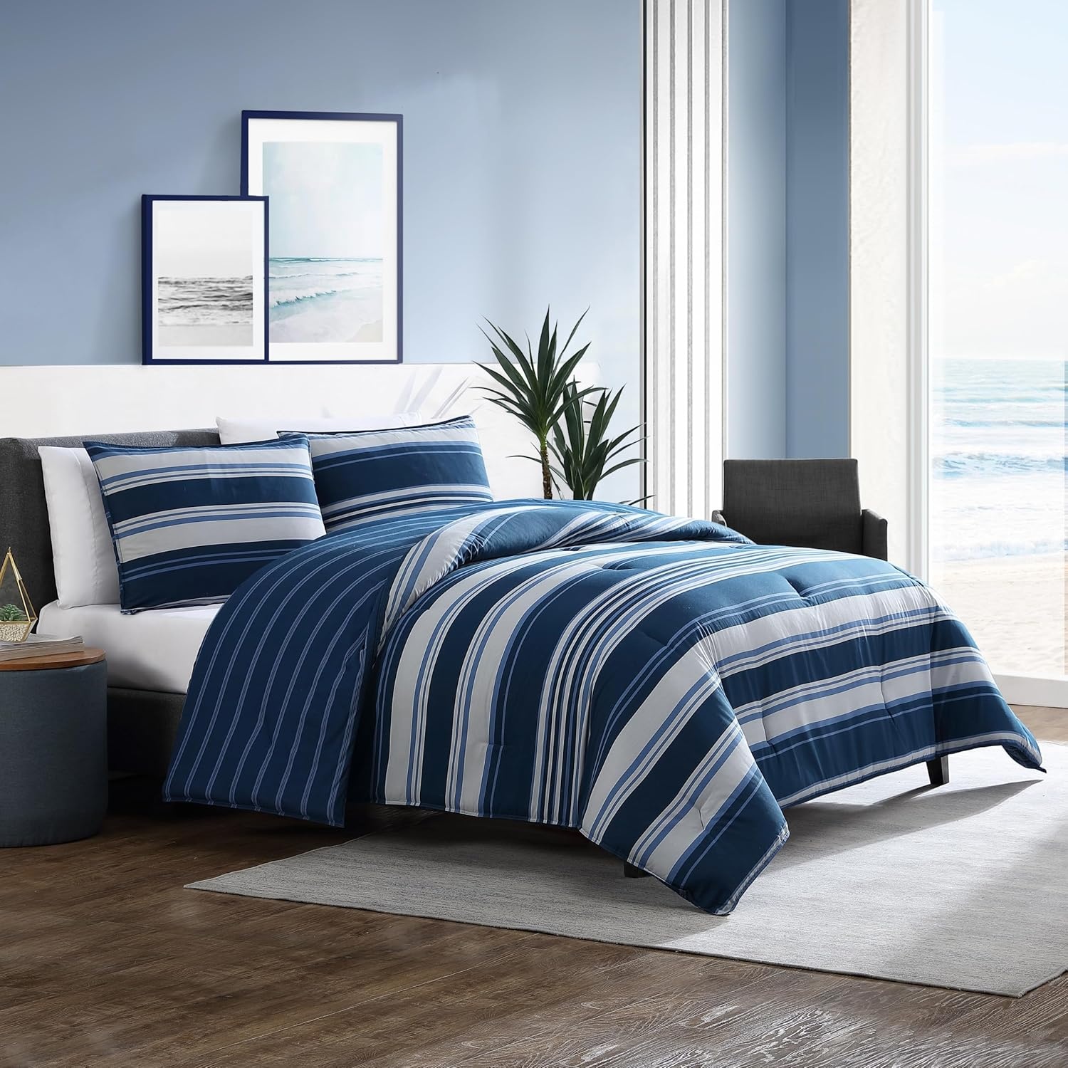 image:imageNautica TwinTwin XL Comforter Set Reversible Cotton Bedding with Matching Sham Medium Weight for Year Round Use Dorm Essentials OekoTex Certified Lakeview BlueTwinTwin XL
