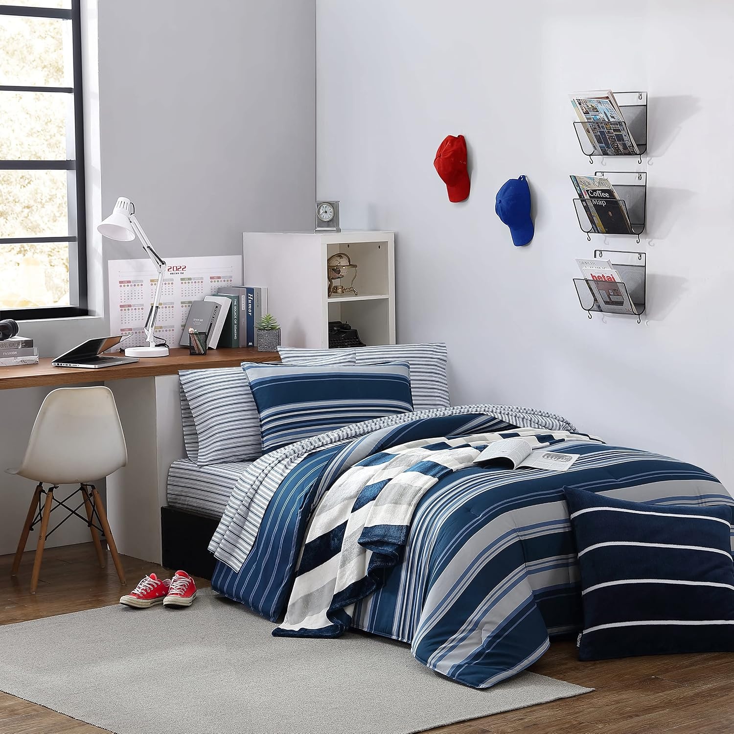 image:imageNautica TwinTwin XL Comforter Set Reversible Cotton Bedding with Matching Sham Medium Weight for Year Round Use Dorm Essentials OekoTex Certified Lakeview BlueQueen