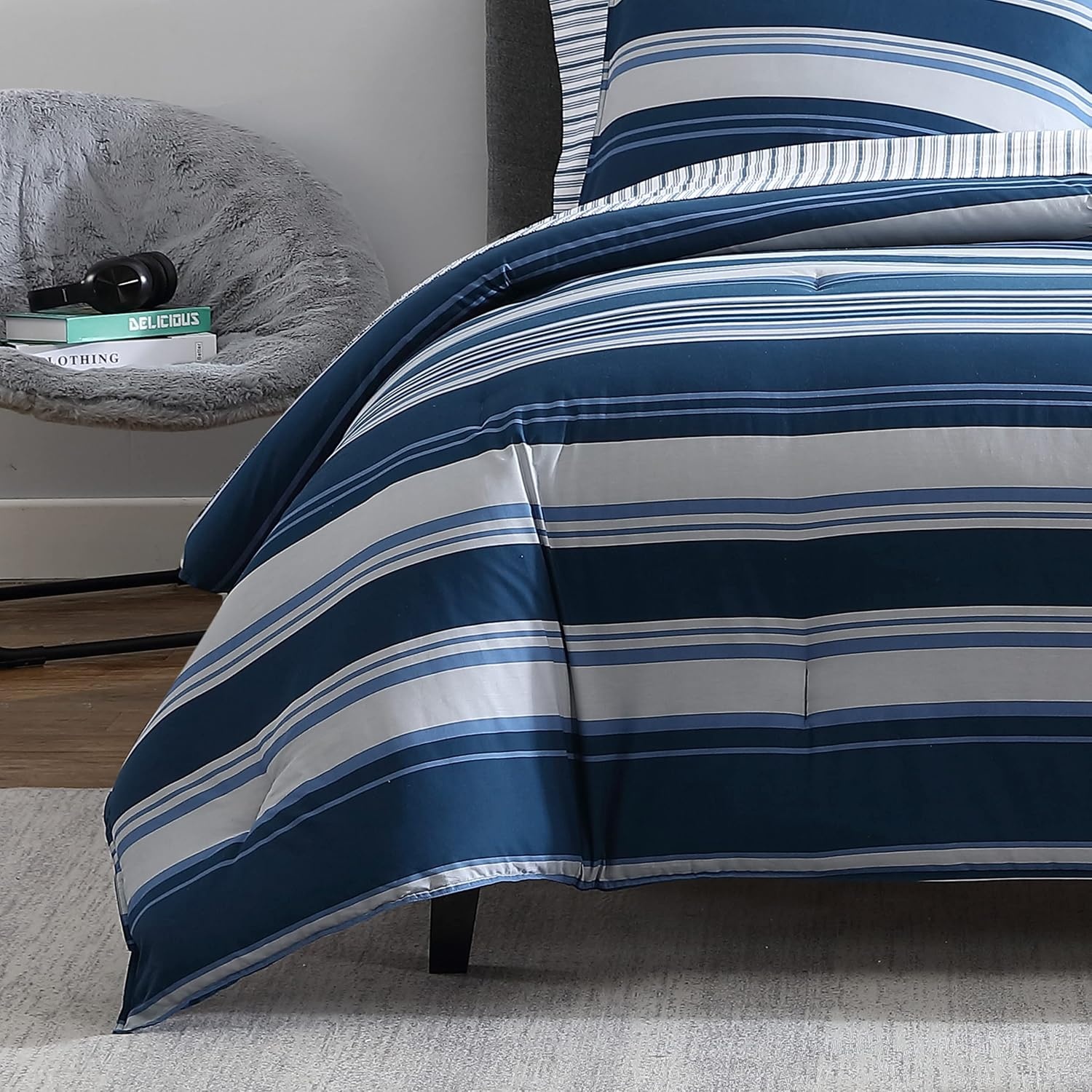image:imageNautica TwinTwin XL Comforter Set Reversible Cotton Bedding with Matching Sham Medium Weight for Year Round Use Dorm Essentials OekoTex Certified Lakeview BlueQueen