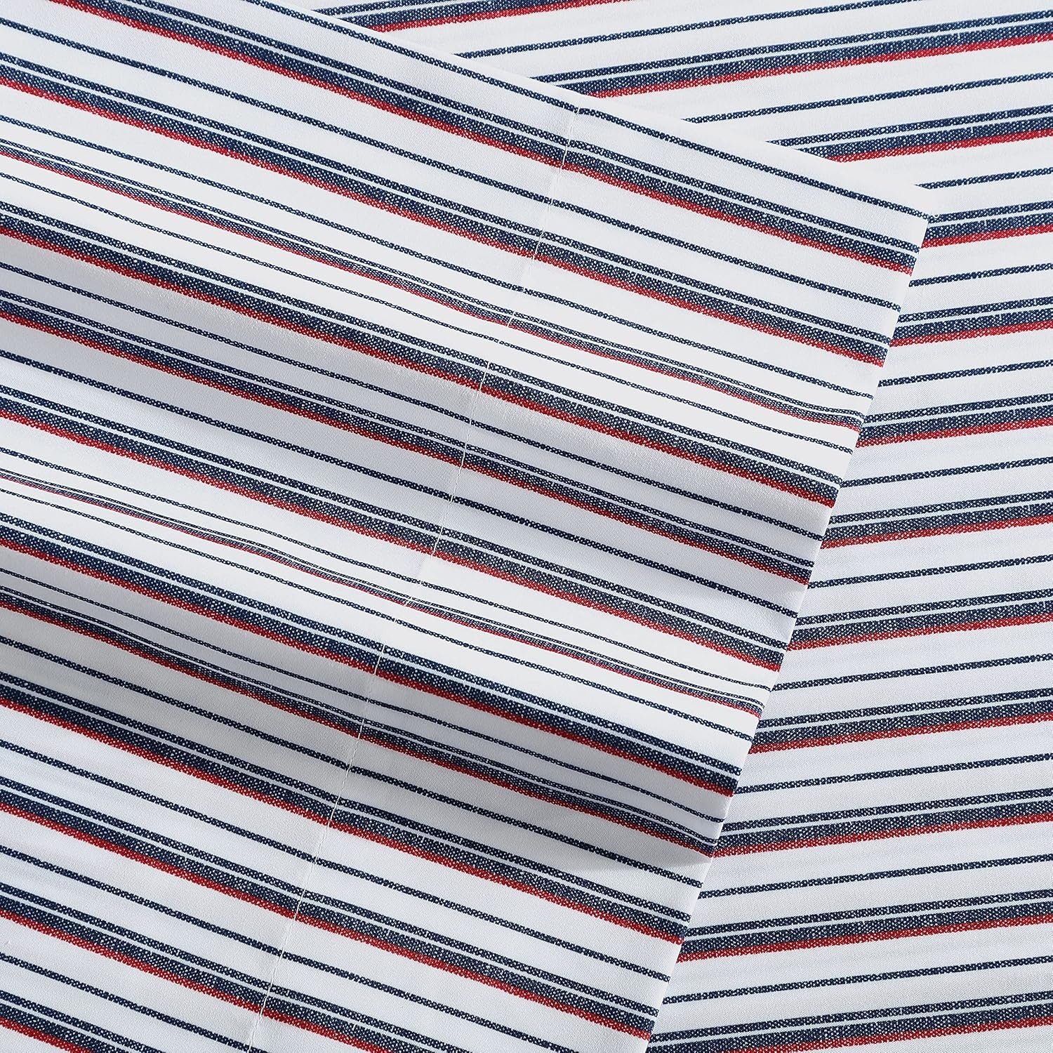 image:imageNautica TwinTwin XL Sheet Set Deep Pocket Fitted Sheet and Pillowcase Set Double Layer Elastic Ideal Dorm Essentials Avery Stripe Navy TwinTwin XL