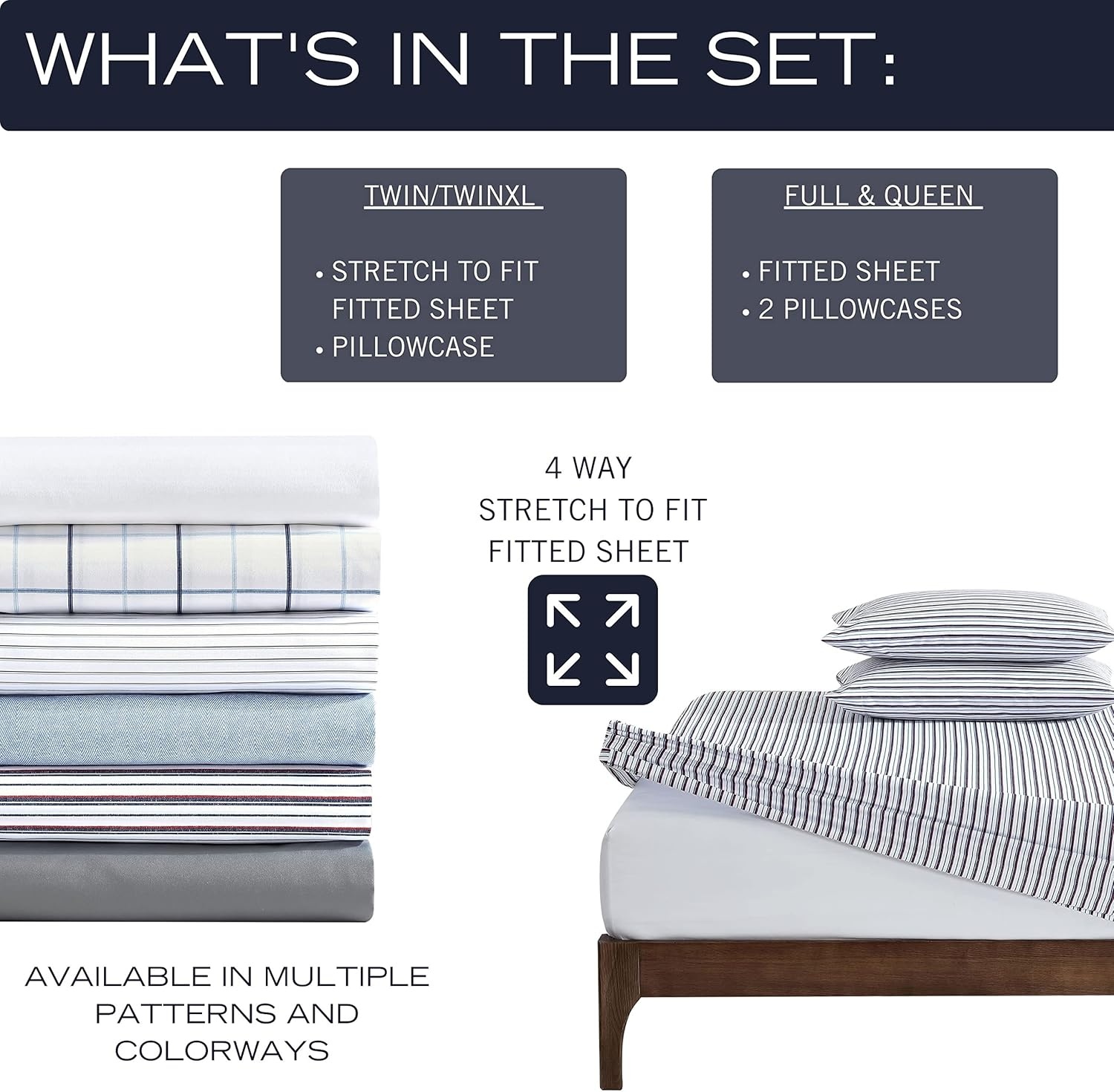 image:imageNautica TwinTwin XL Sheet Set Soft Bedding with Fitted Sheet amp Pillowcase Lightweight Bed Set College Dorm Room Essentials Herringbone BlueSolid White
