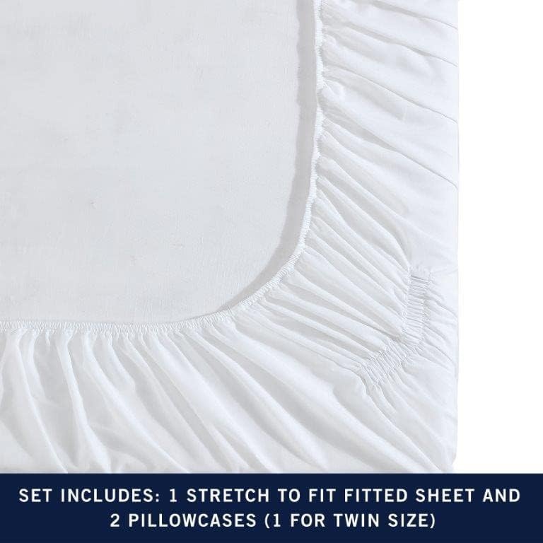 image:imageNautica TwinTwin XL Sheet Set Soft Bedding with Fitted Sheet amp Pillowcase Lightweight Bed Set College Dorm Room Essentials Herringbone BlueSolid White