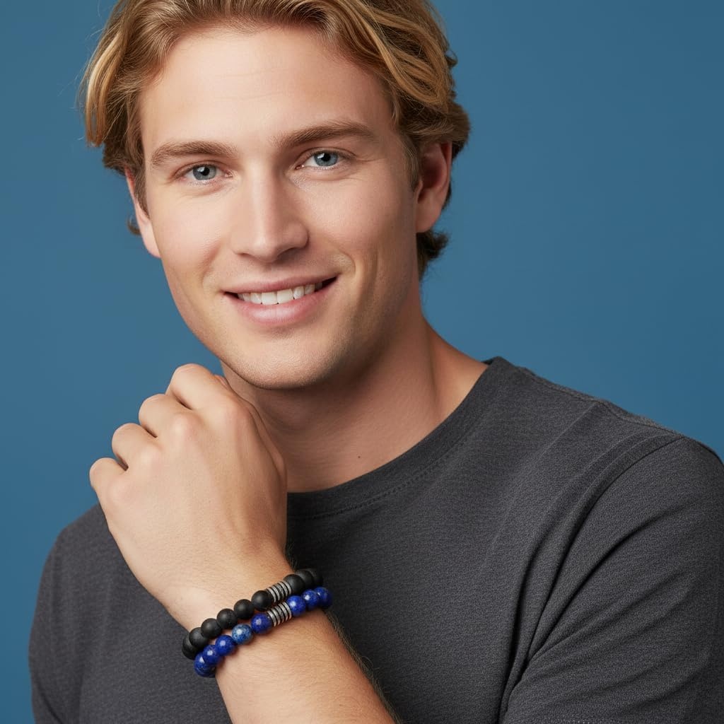 image:imageNautica 10 mm Stretch Bead Bracelet Set for Men Stainless Steel