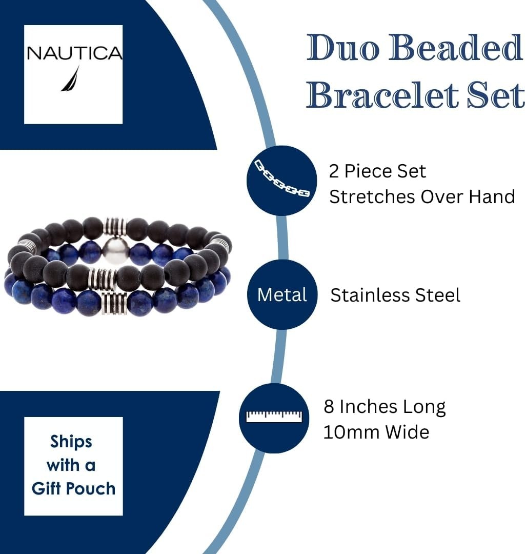 image:imageNautica 10 mm Stretch Bead Bracelet Set for Men Stainless Steel