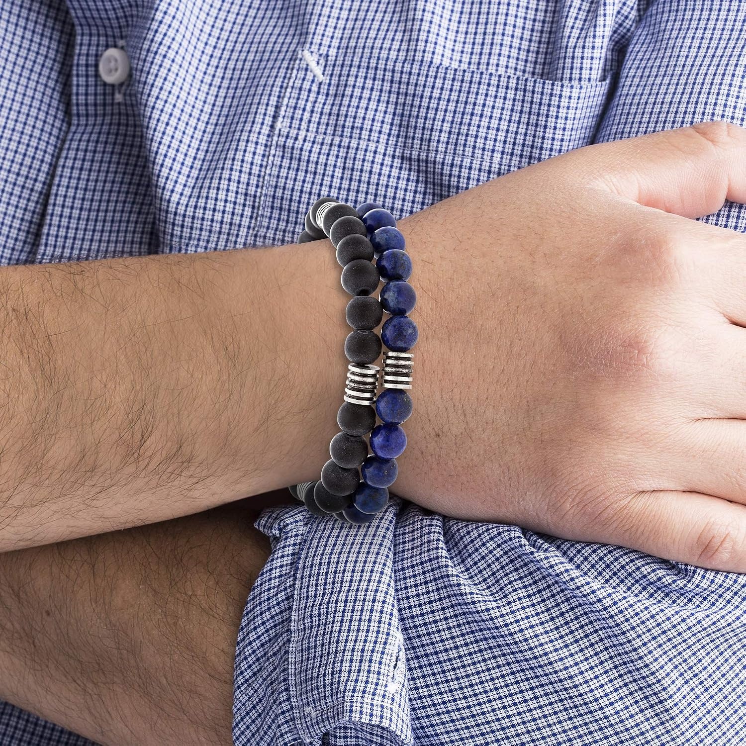 image:imageNautica 10 mm Stretch Bead Bracelet Set for Men Stainless Steel