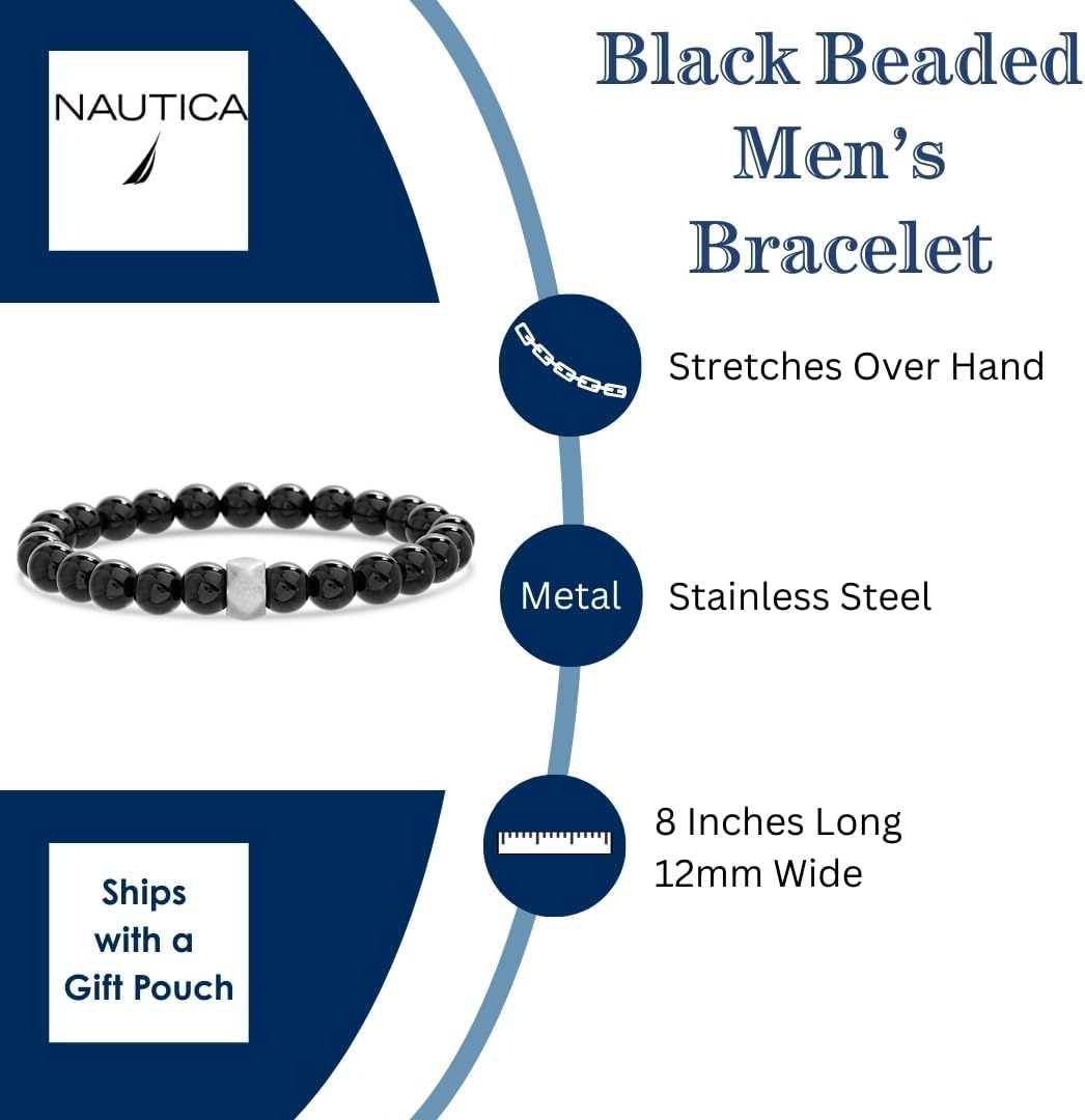 image:imageNautica 12 mm Stretch Bead Bracelet for Men Stainless Steel