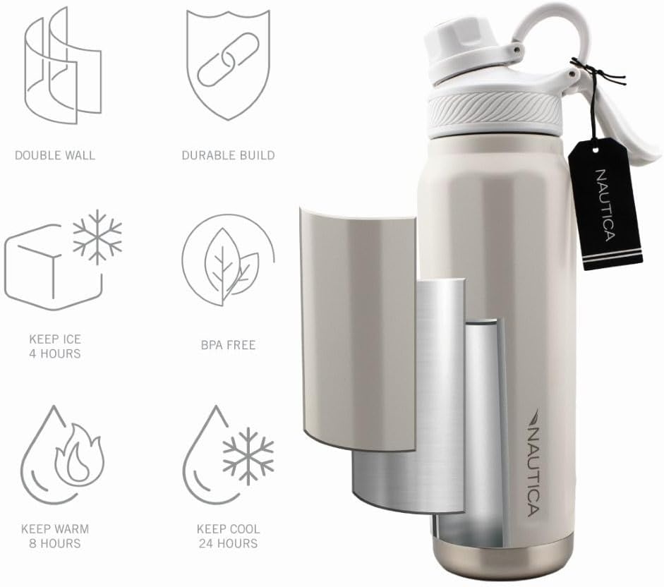 image:imageNautica 25 oz hydration flask DoubleWall Vacuum Insulated bottle Leak Proof amp BPA Free MED GREYLIGHT GREY