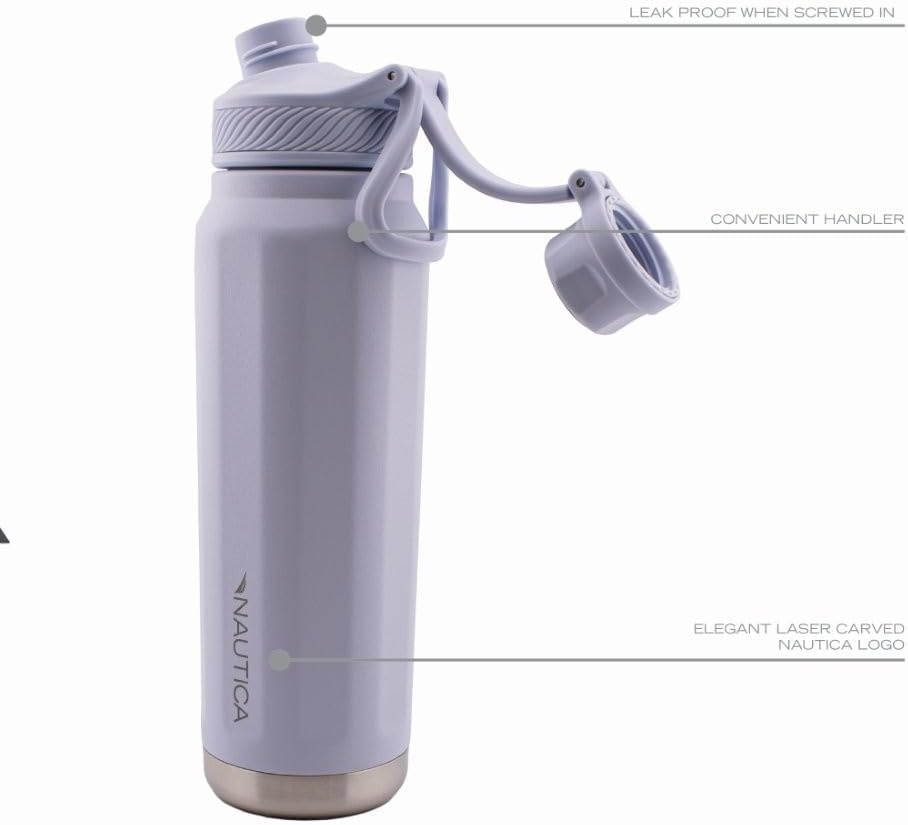 image:imageNautica 25 oz hydration flask DoubleWall Vacuum Insulated bottle Leak Proof amp BPA Free MED GREYLight Blue