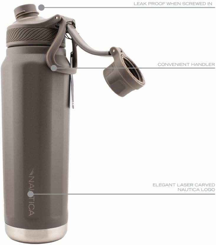image:imageNautica 25 oz hydration flask DoubleWall Vacuum Insulated bottle Leak Proof amp BPA Free MED GREYMED GREY