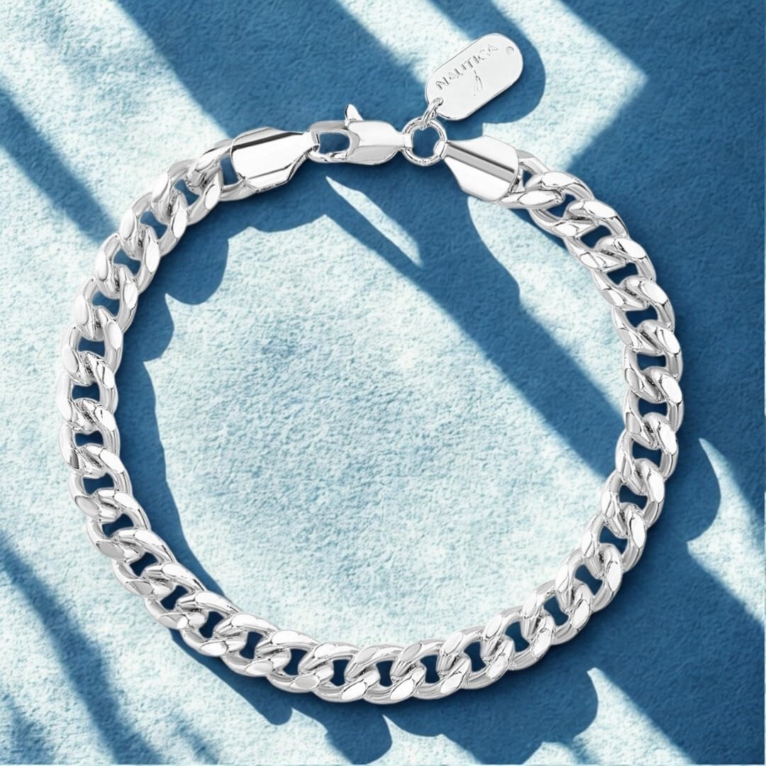 image:imageNautica 8 mm Cuban Chain Bracelet for Men Stainless Steel 85 Inches