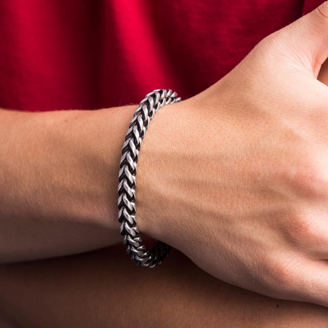 image:imageNautica 8 mm Twisted Curb Chain Bracelet for Men Stainless Steel 85 InchesWhite