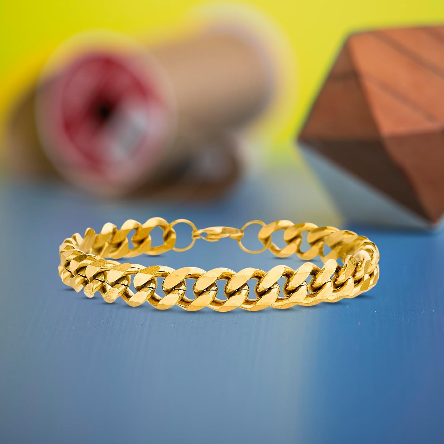 image:imageNautica 9 mm Curb Chain Bracelet for Men 14K Yellow Gold IP Plated Stainless Steel 85 Inches