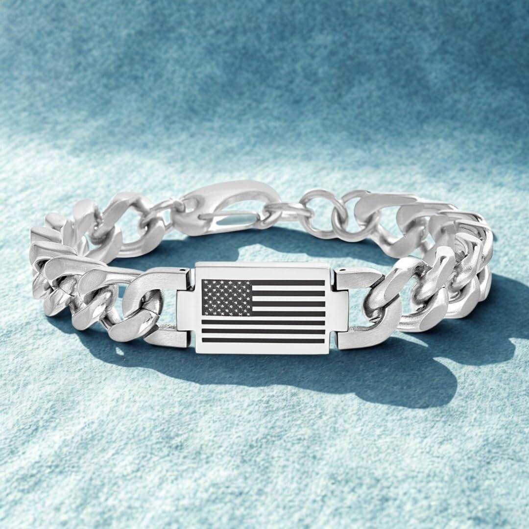 image:imageNautica American Flag Bracelet for Men Stainless Steel 8 Inches
