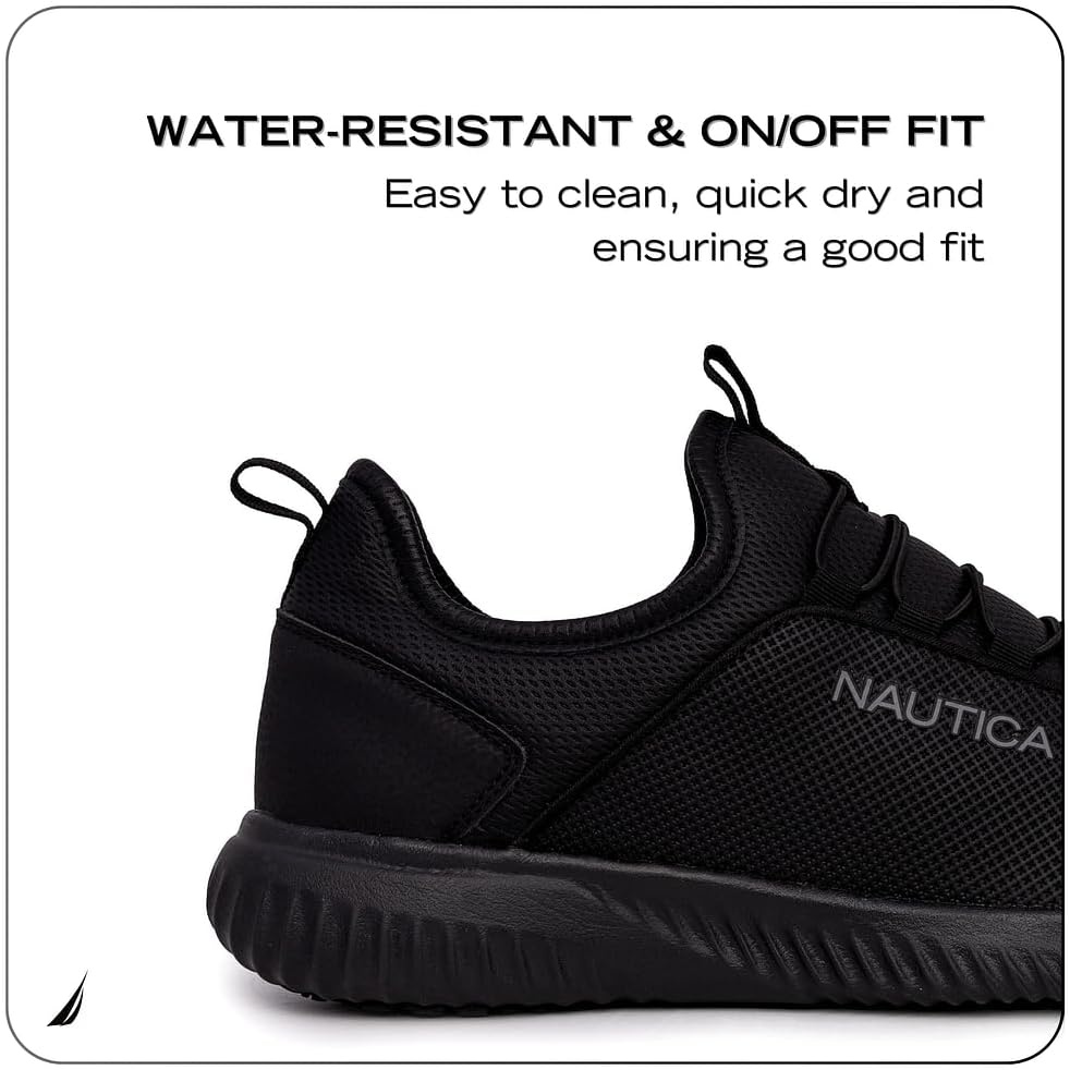 image:imageNautica Black Non Slip Slip OnLaceUp Work Shoes Safety Water Resistant Chef Kitchen Trabajo Zapatos Restaurant or Food Service Sneakers Comfortable and Lightweight for Men and WomenLeda Black 1