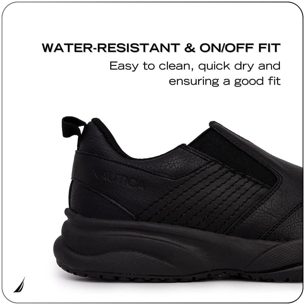 image:imageNautica Black Non Slip Slip OnLaceUp Work Shoes Safety Water Resistant Chef Kitchen Trabajo Zapatos Restaurant or Food Service Sneakers Comfortable and Lightweight for Men and WomenOrwellblack
